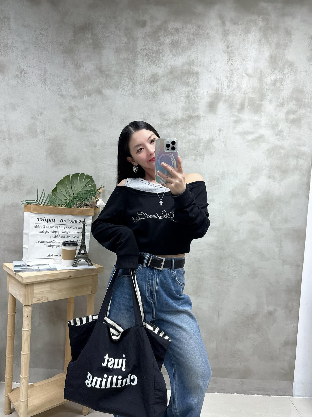 G12 銀圈假兩件刺繡Top