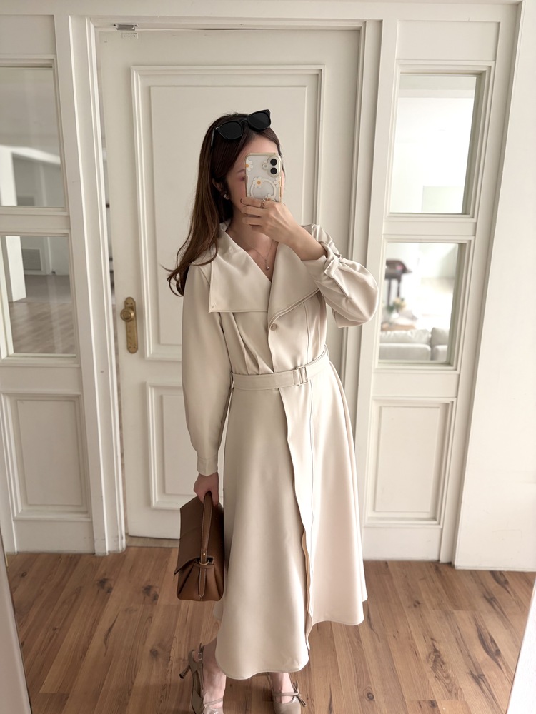 Classic Flared Trench Dress (Ivory)