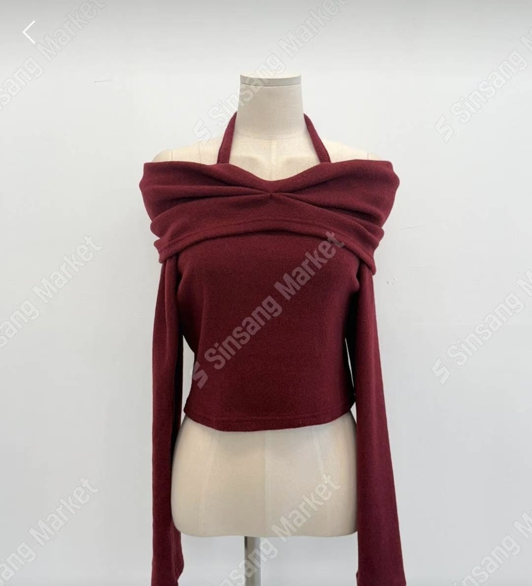 【 熱賣超過200件🧧❣️棉花糖觸感！皺褶倒V露肩上衣❤️‍🩹】Mochi Crinkled Off Shoulder Top(四色入)