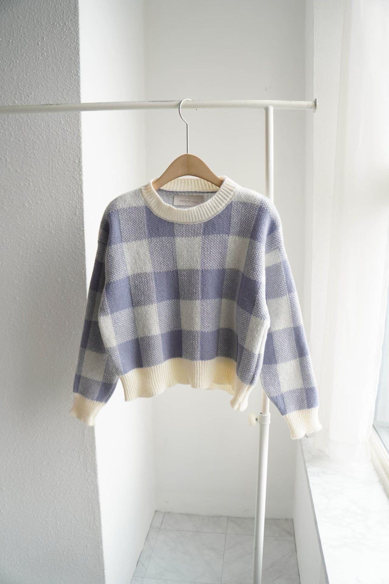 韓國格仔軟熟針織短衛衣