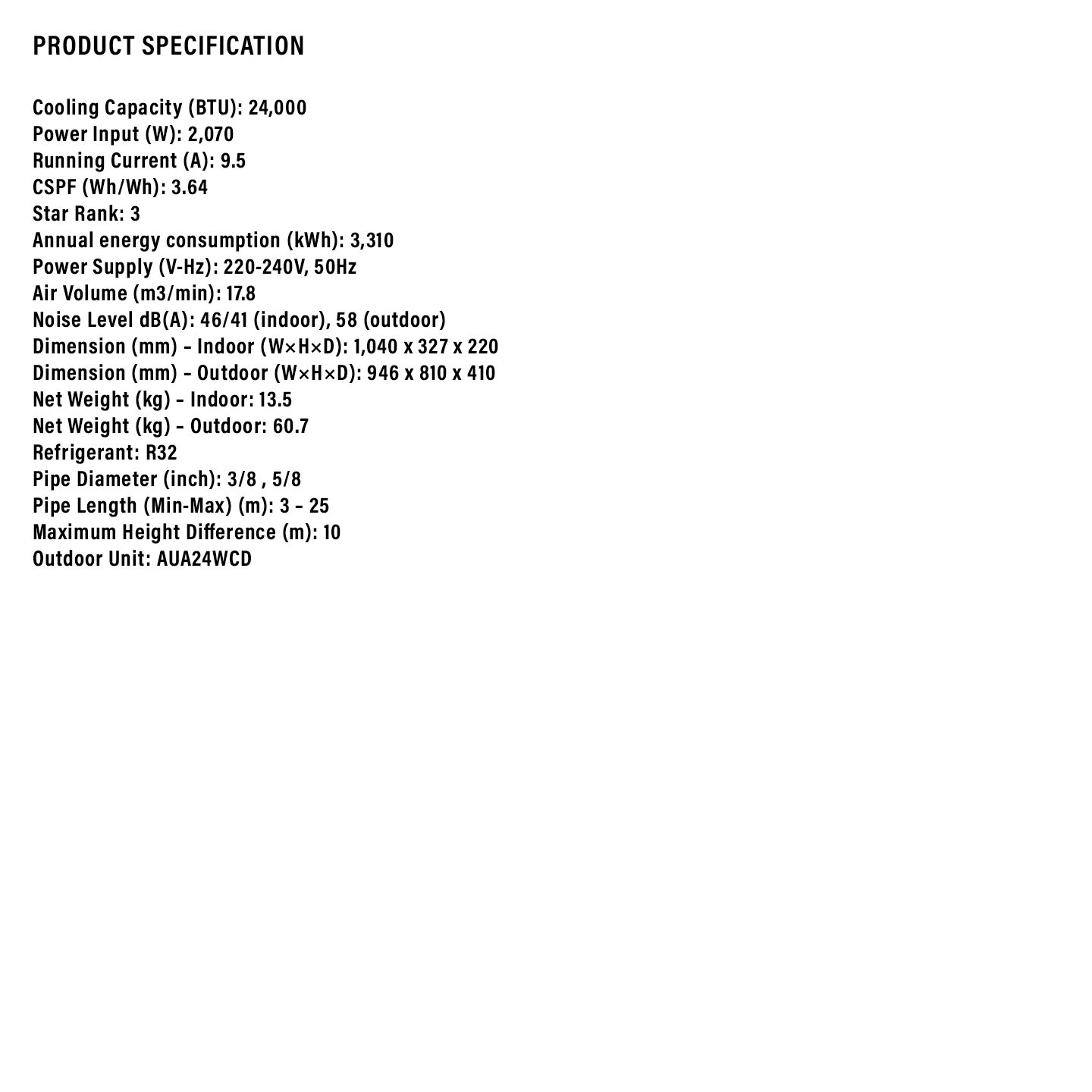 Sharp 2.5HP R32 Standard Air Conditioner (AHA24WCD2)