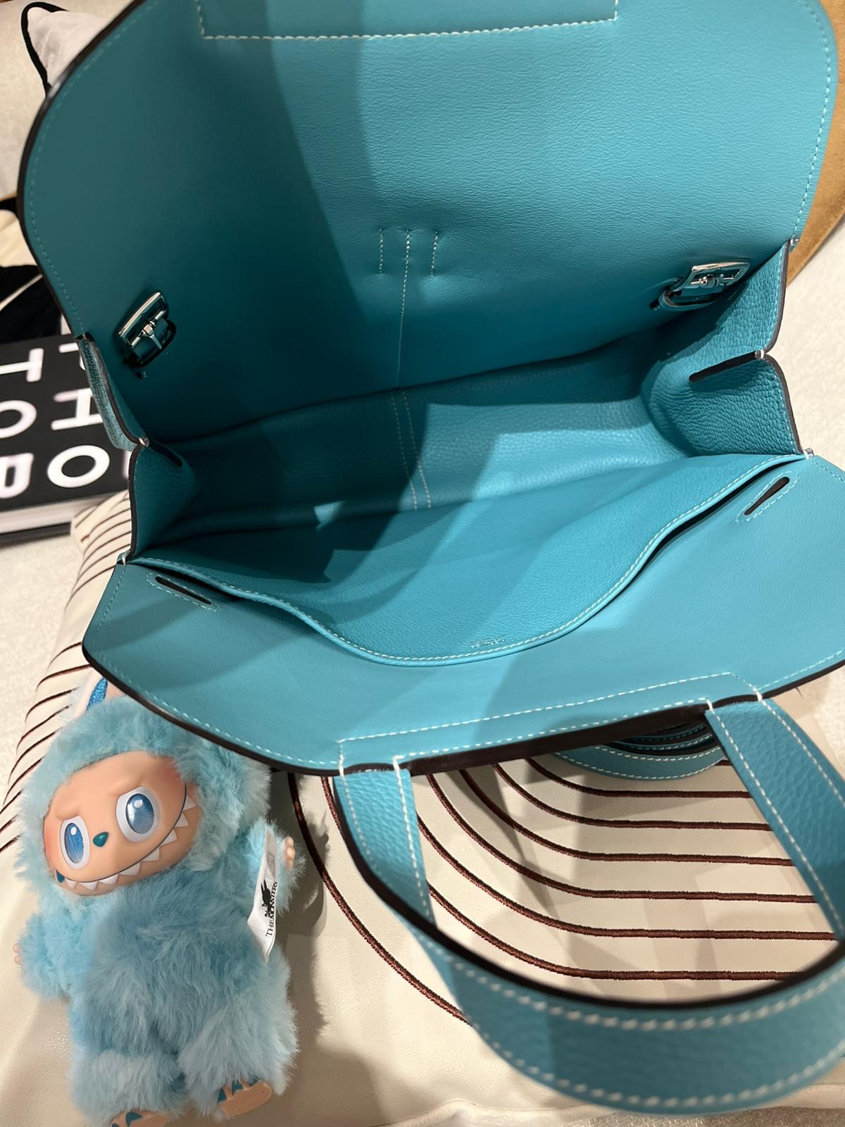 未使用品 HERMES HALZAN 31 Blue Atoll 粒粒牛皮 STAMP T, CLEMENCE,100%Authentic ,Unused ✅strap✅dust bag 