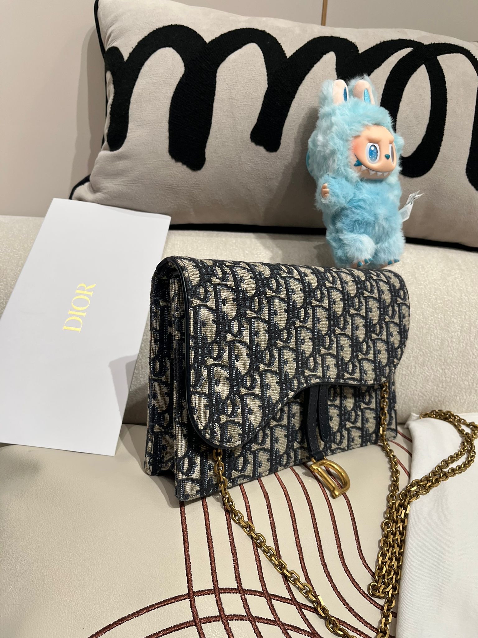 Dior medium Saddle pouch with chain woc 100%Authentic ,99%new ✅收據✅dust bag