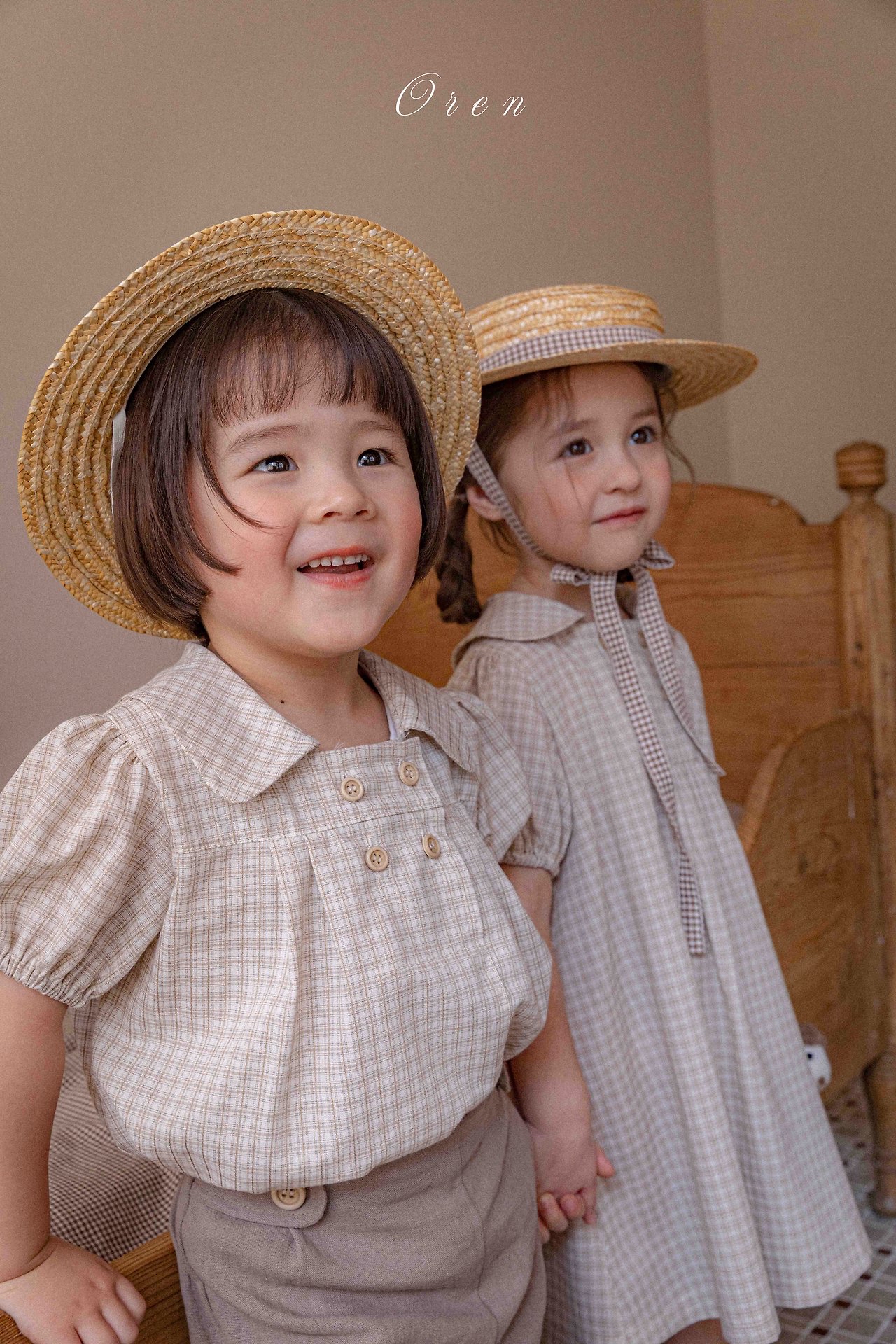 ☀️預訂 韓國直送☀️🇰🇷Oren 雙排鈕扣格紋翻領短袖包屁衣/連身裙/上下套裝