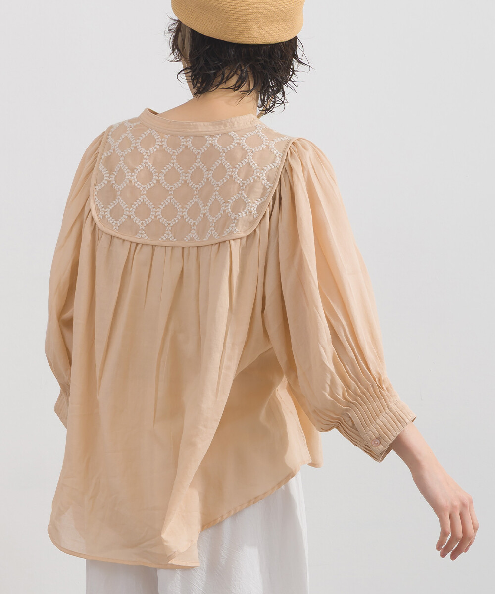 LP - 純棉圓點幾何刺繡襯衫 (淺粉色)