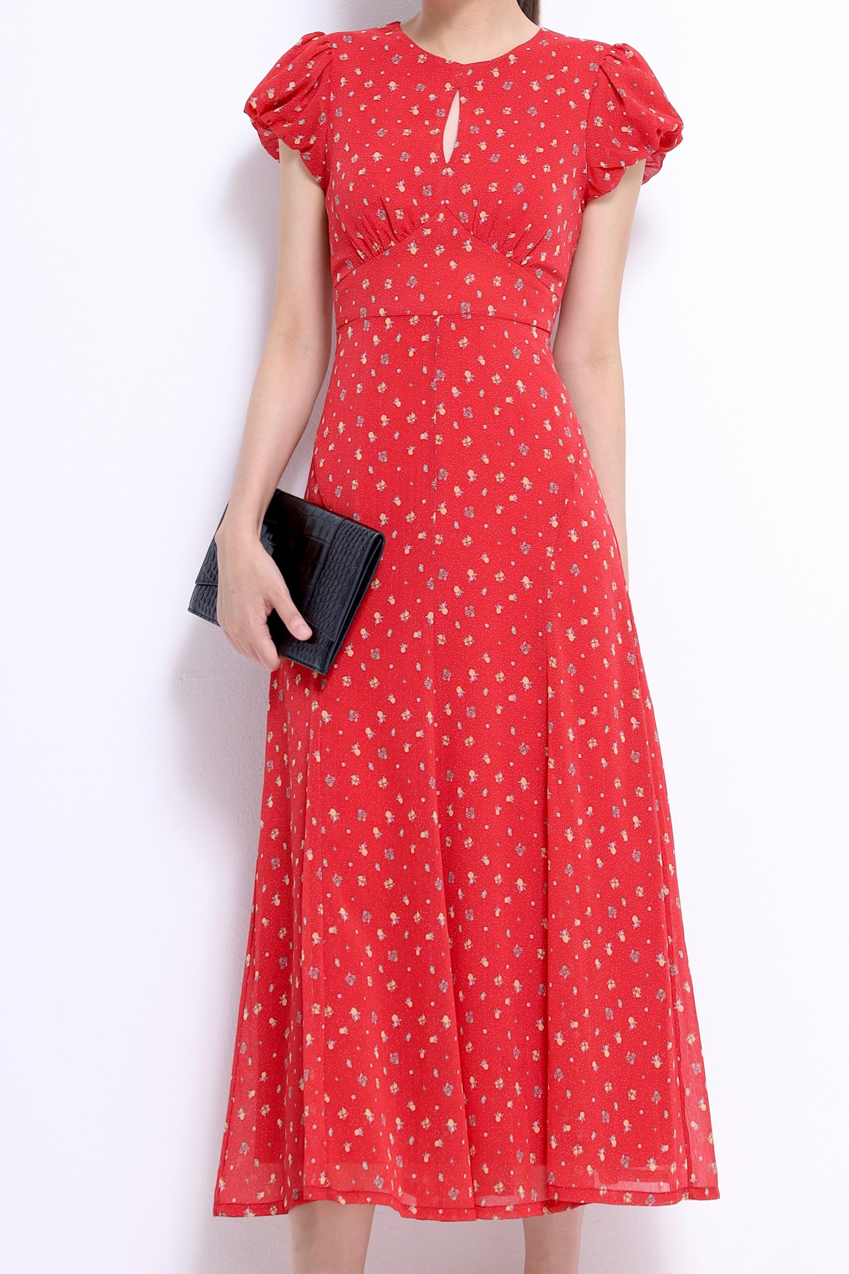 CD2147 FLORAL FLUTTER SLLV ROUNDNECK DRESS