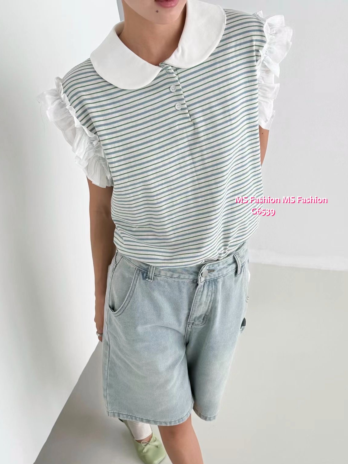G6539 橫間ruffle袖top
