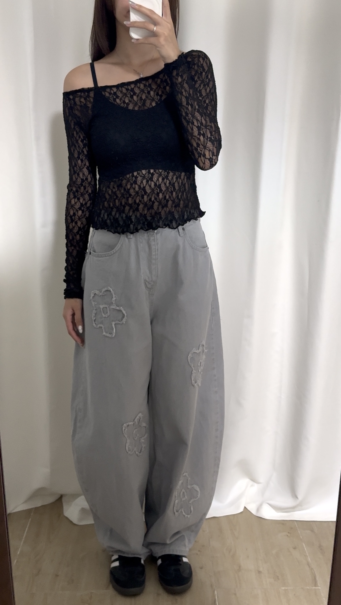 ✿Floral Mist Grey Curved Pants