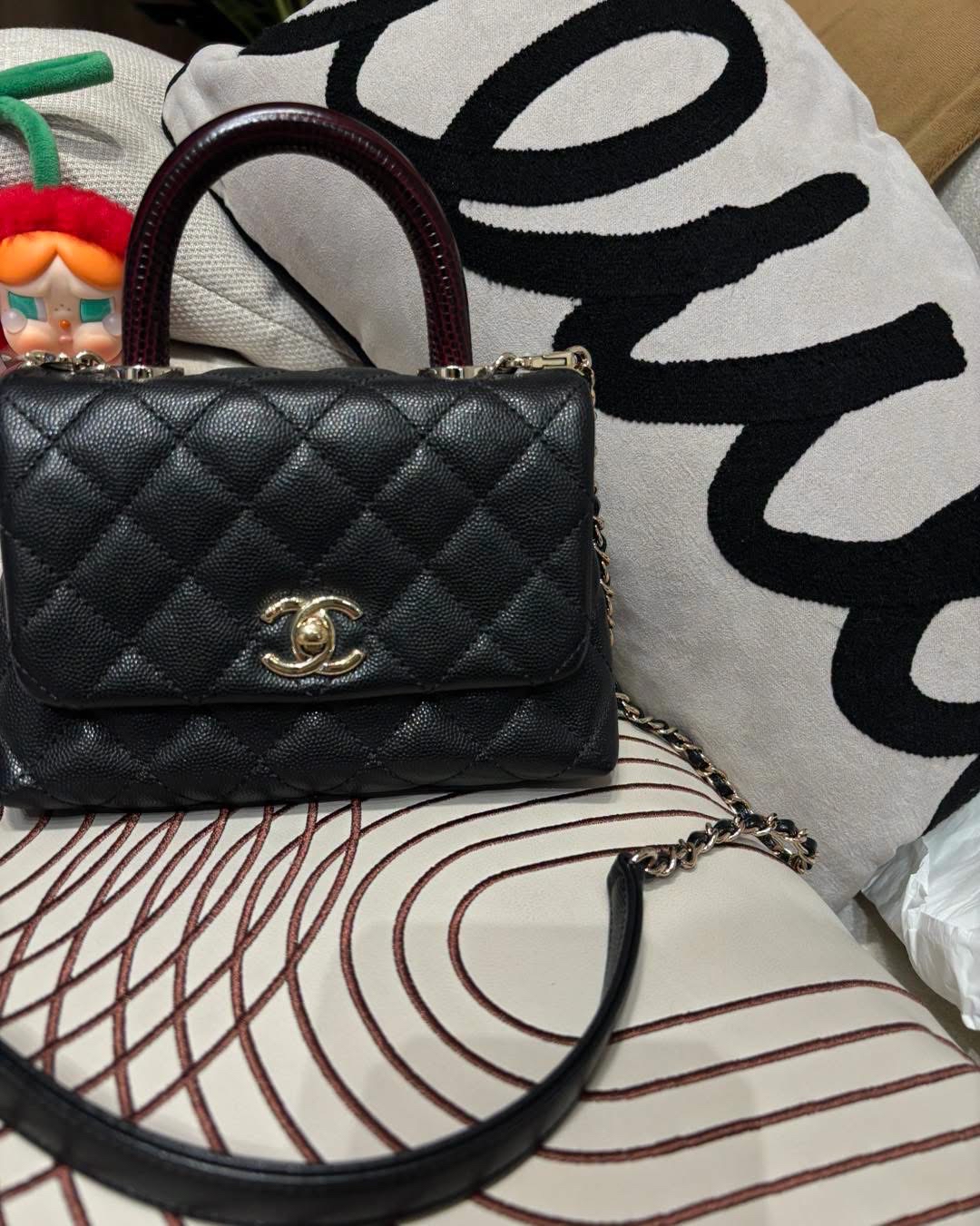 Chanel coco handle mini 黑色荔枝牛皮金鏈 100%Authentic, 98%New  ✅收據✅31卡 ✅dust bag✅box
