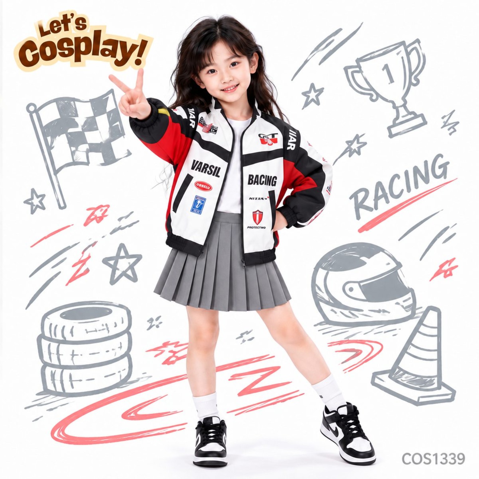兒童賽車手服裝女童賽車外套百褶裙套裝學校職業日Career Day造型｜Lets Cosplay