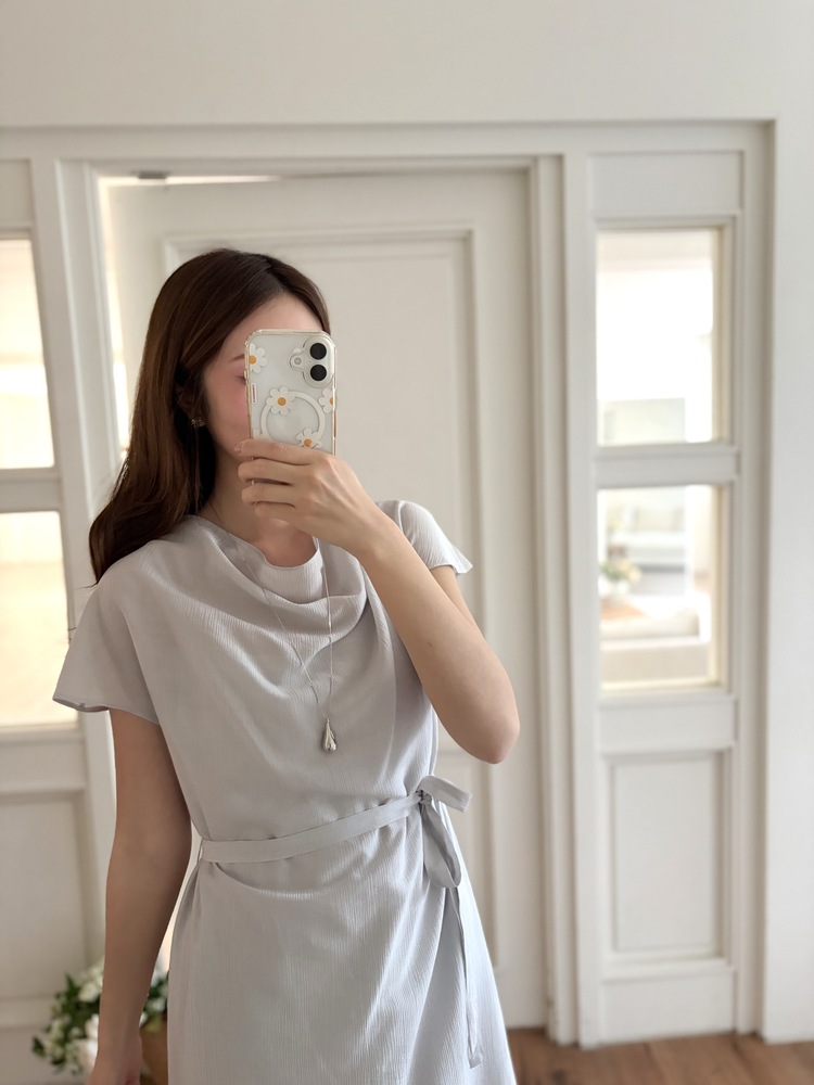 Draped Neck Dress with Inner Slip (Misty Blue)