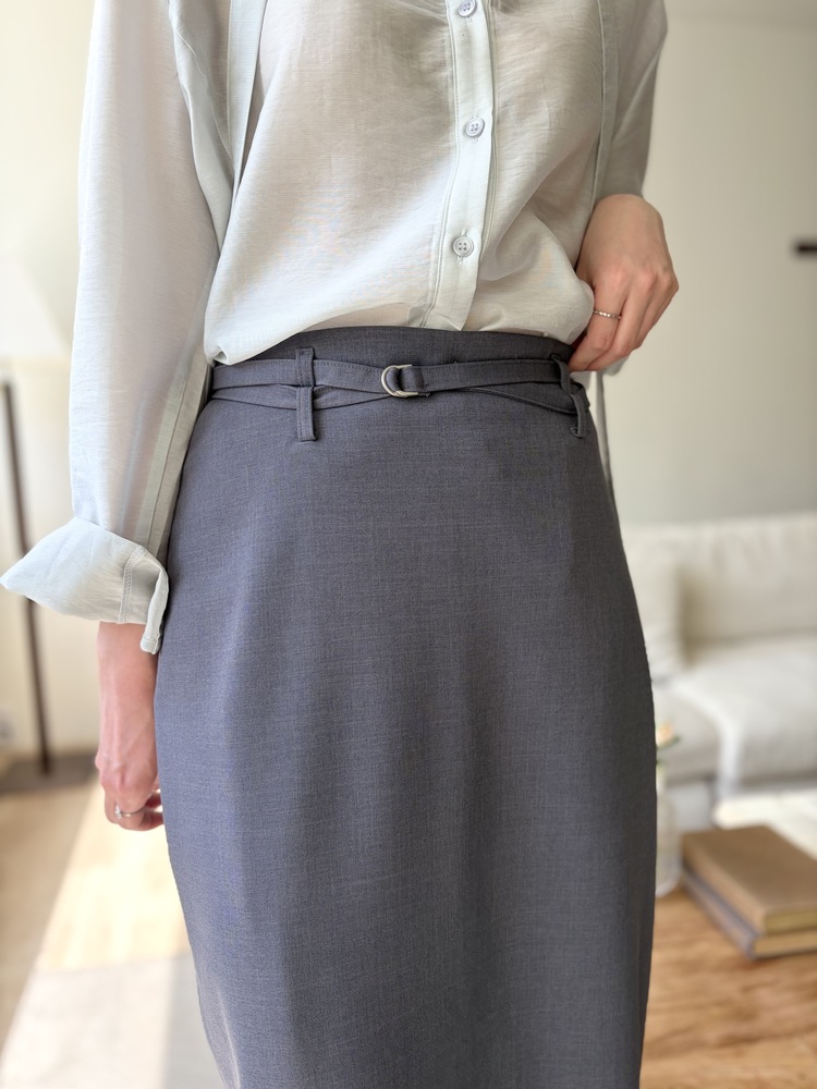Colette Layered Belted Skirt (Charcoal)