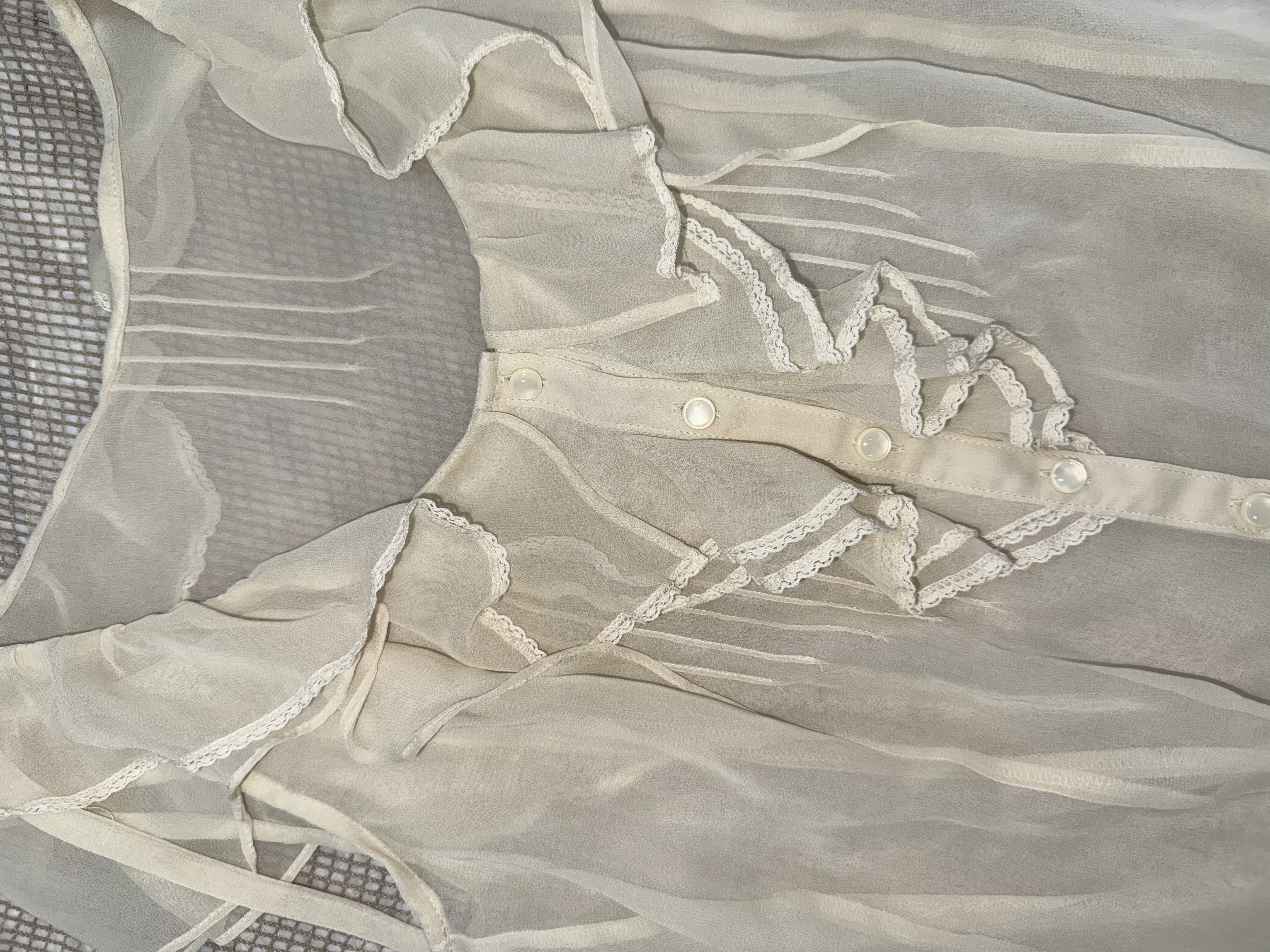 Sheer Button-Up Alabaster Mist Ruffle Top
