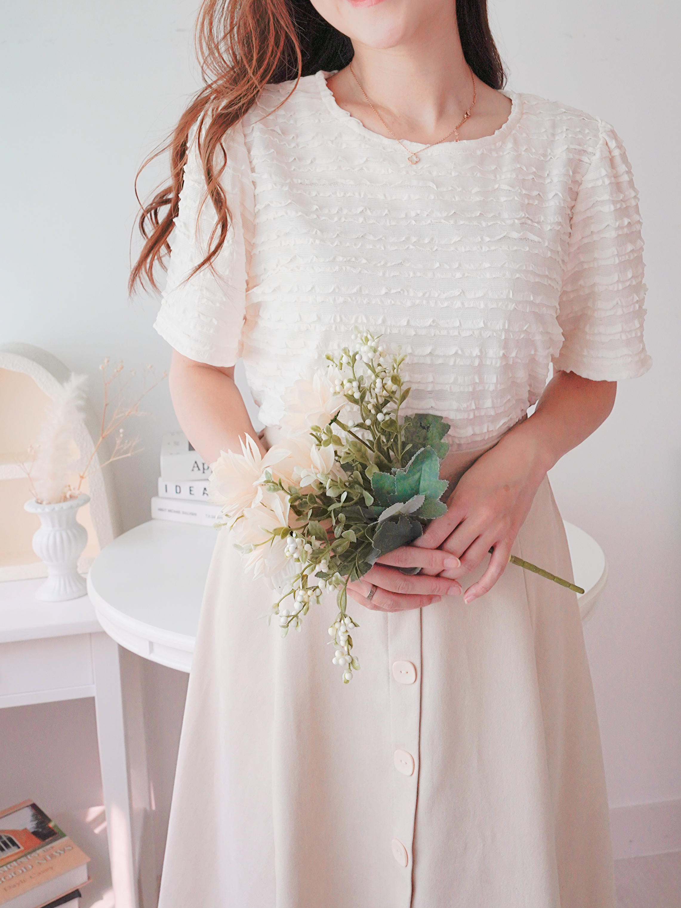 免燙馬卡龍浮雕紋Tee(KR)[粉藍色]367359