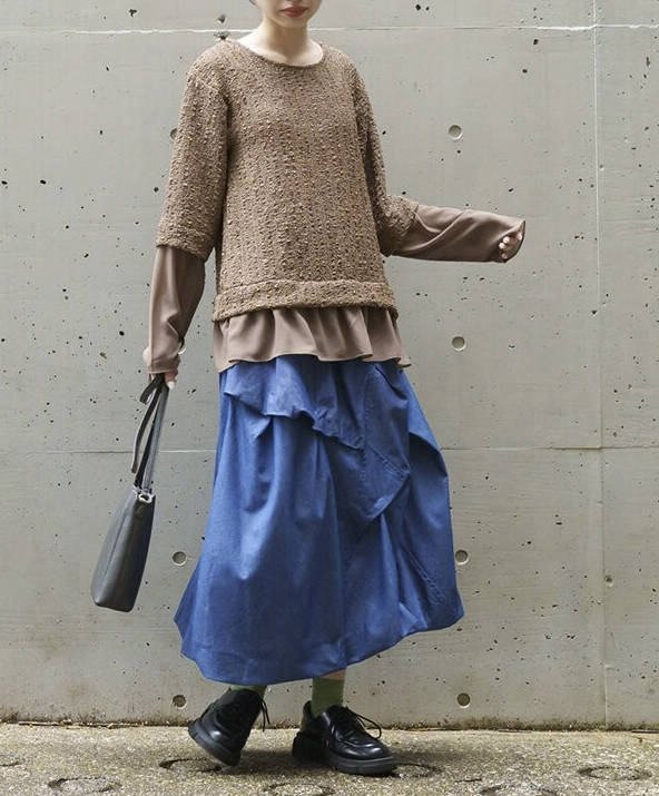 褶襇泡泡牛仔長裙 - 2026 流行穿搭  女士長裙 春秋冬時尚穿搭 成人休閒 日常穿搭 易於配搭 日本直送   #JP-I-260002