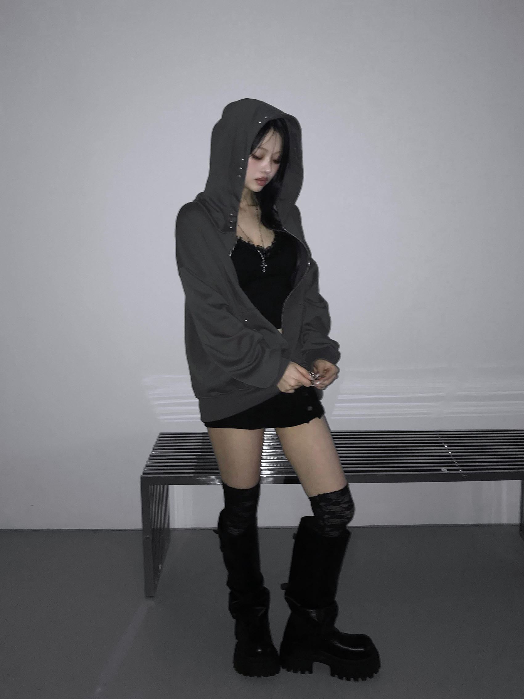 Cotton Studded Zip Hoodie