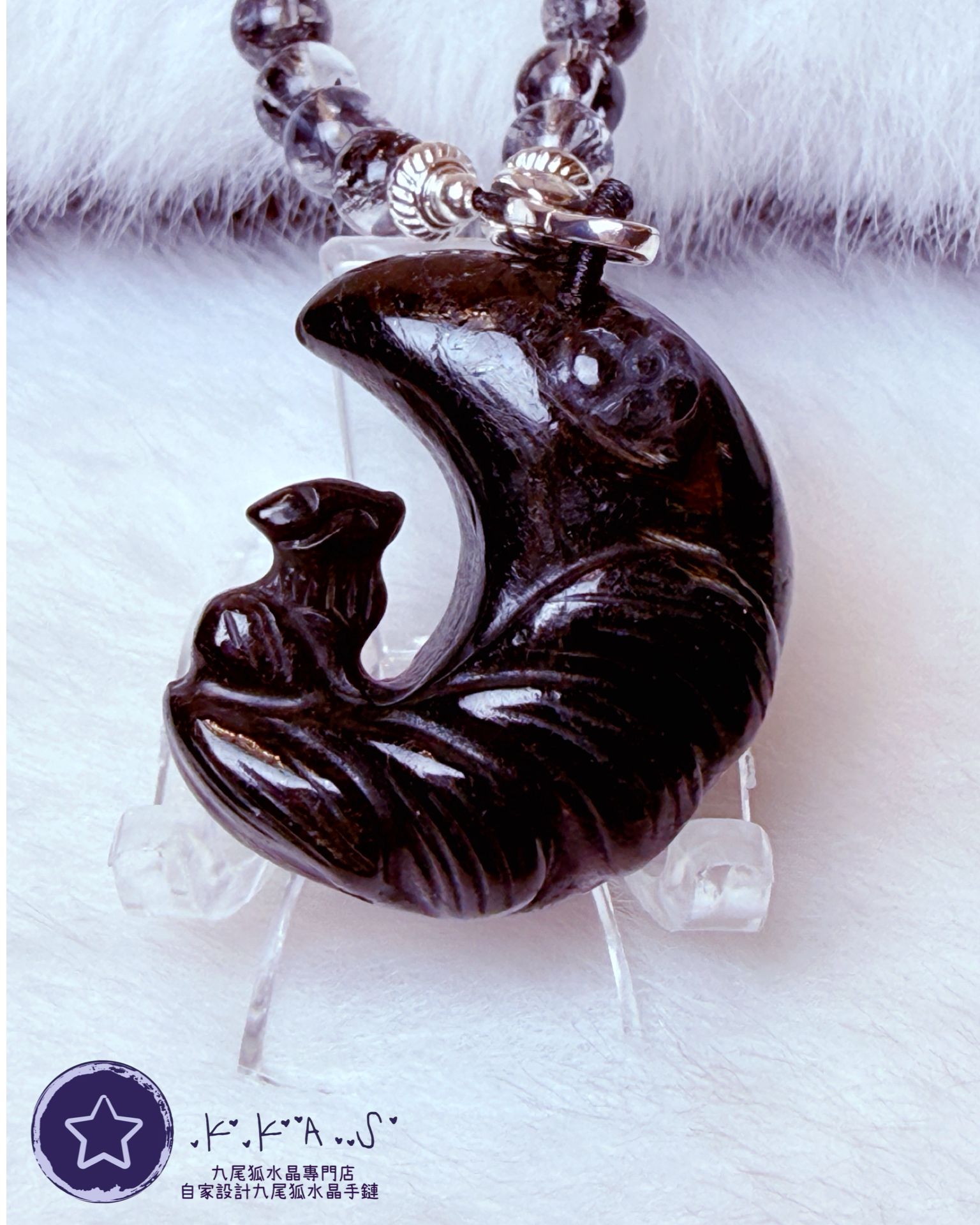 K00108 煙花石榴石 月亮狐 - 吊墜頸鏈/套鏈