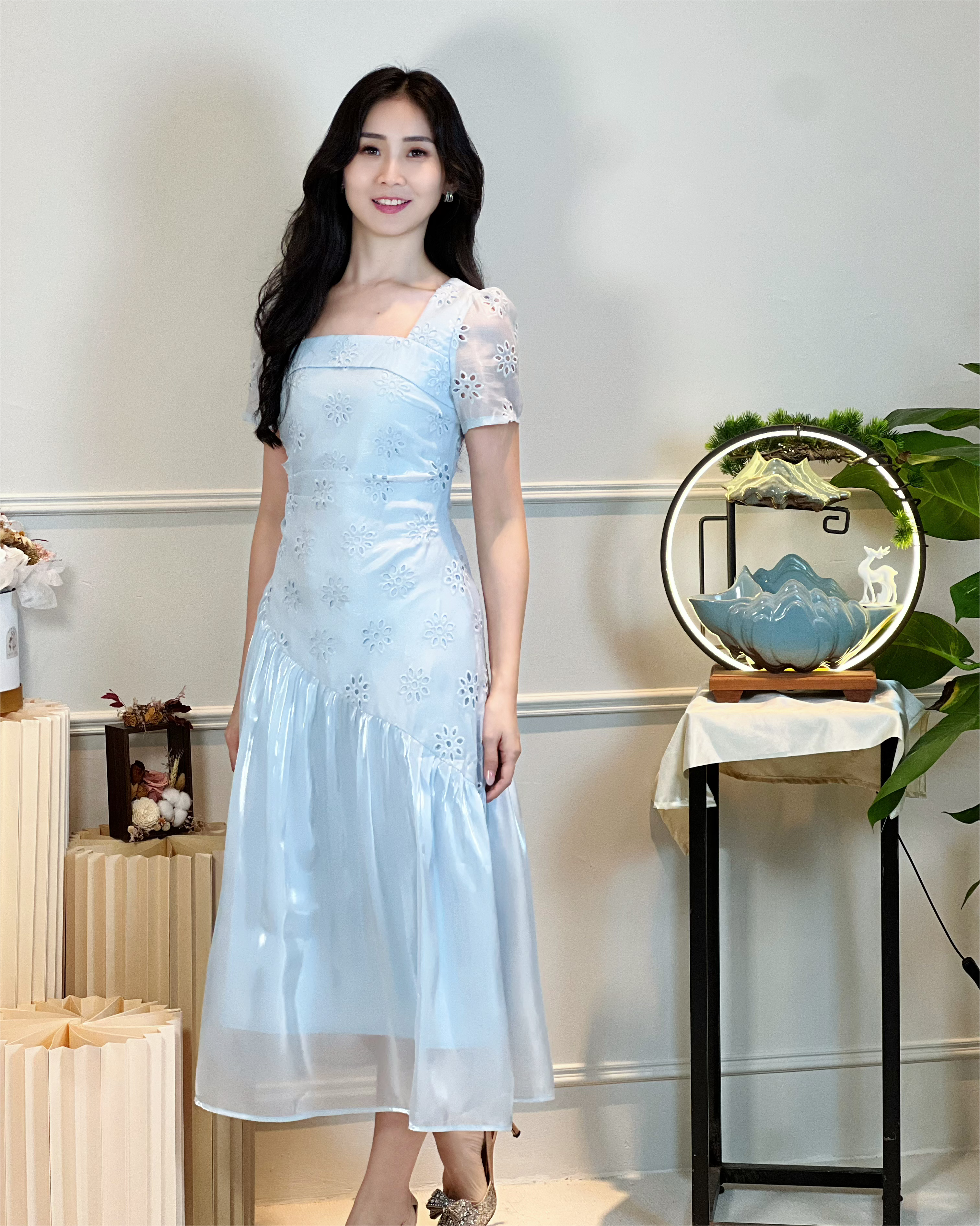 5098  Ingrid Luxe Embroidered Midi Dress