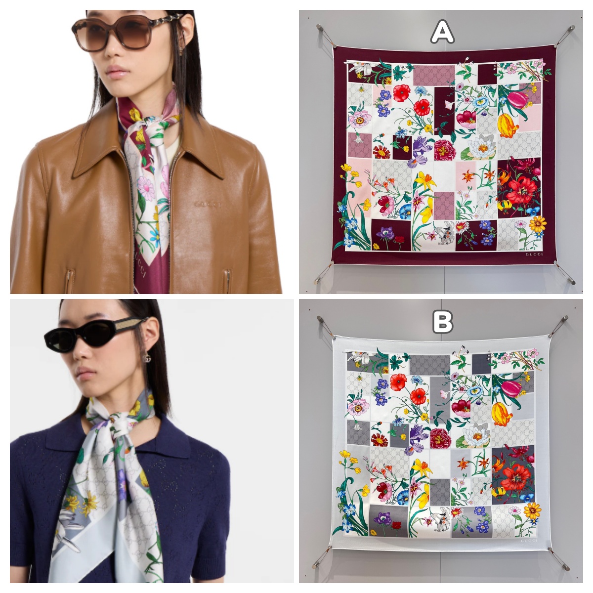 【頂級原單】GUCCI Printed Silk Twill Carré 印花絲質斜紋圍巾 連禮盒
