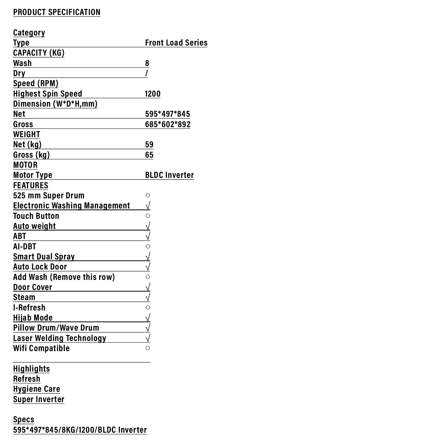 Haier 8kg Inverter Front Load Washer (HW80-BP1239S8)