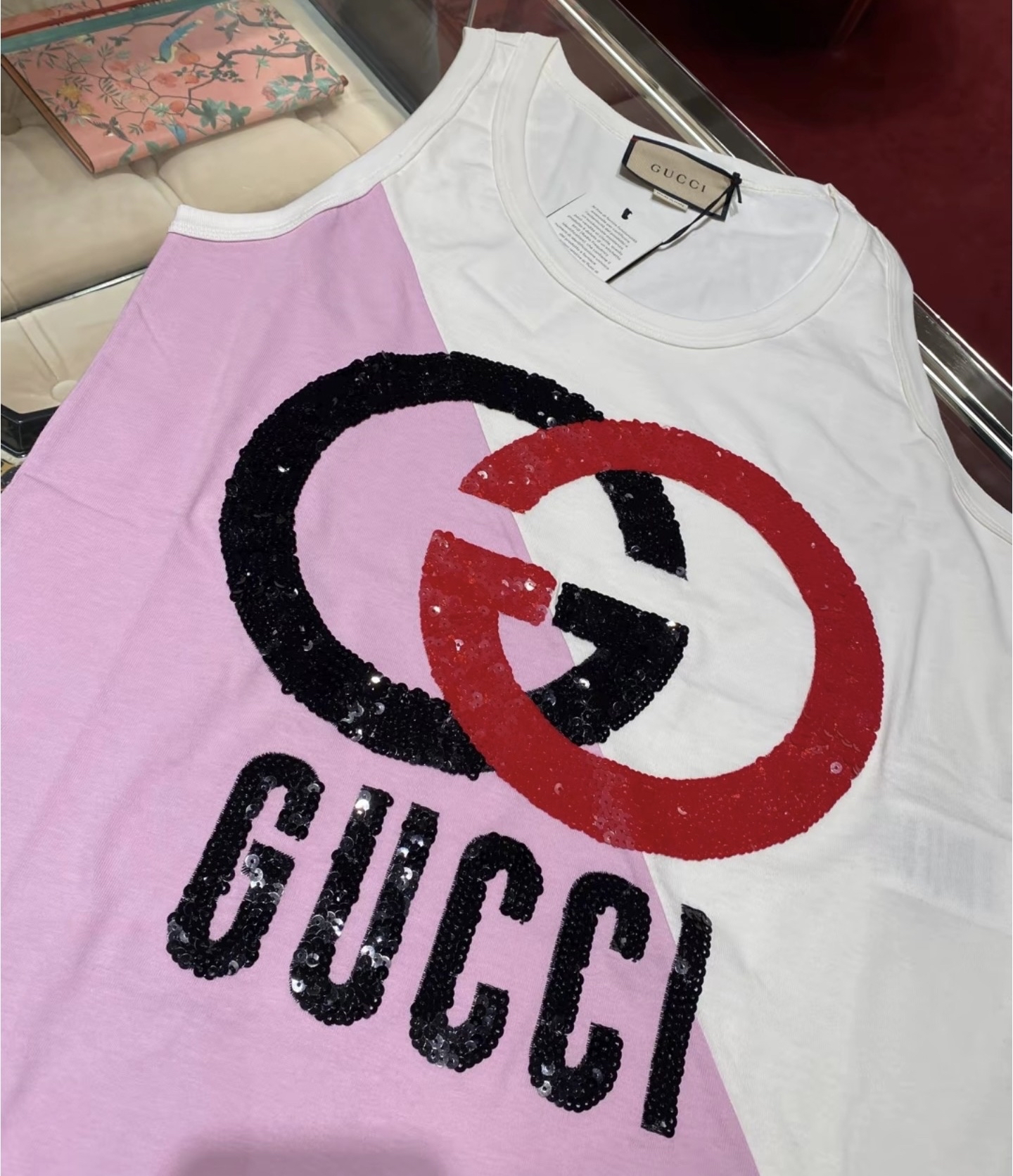 Gucci閃片字母GG logo拼色背心
