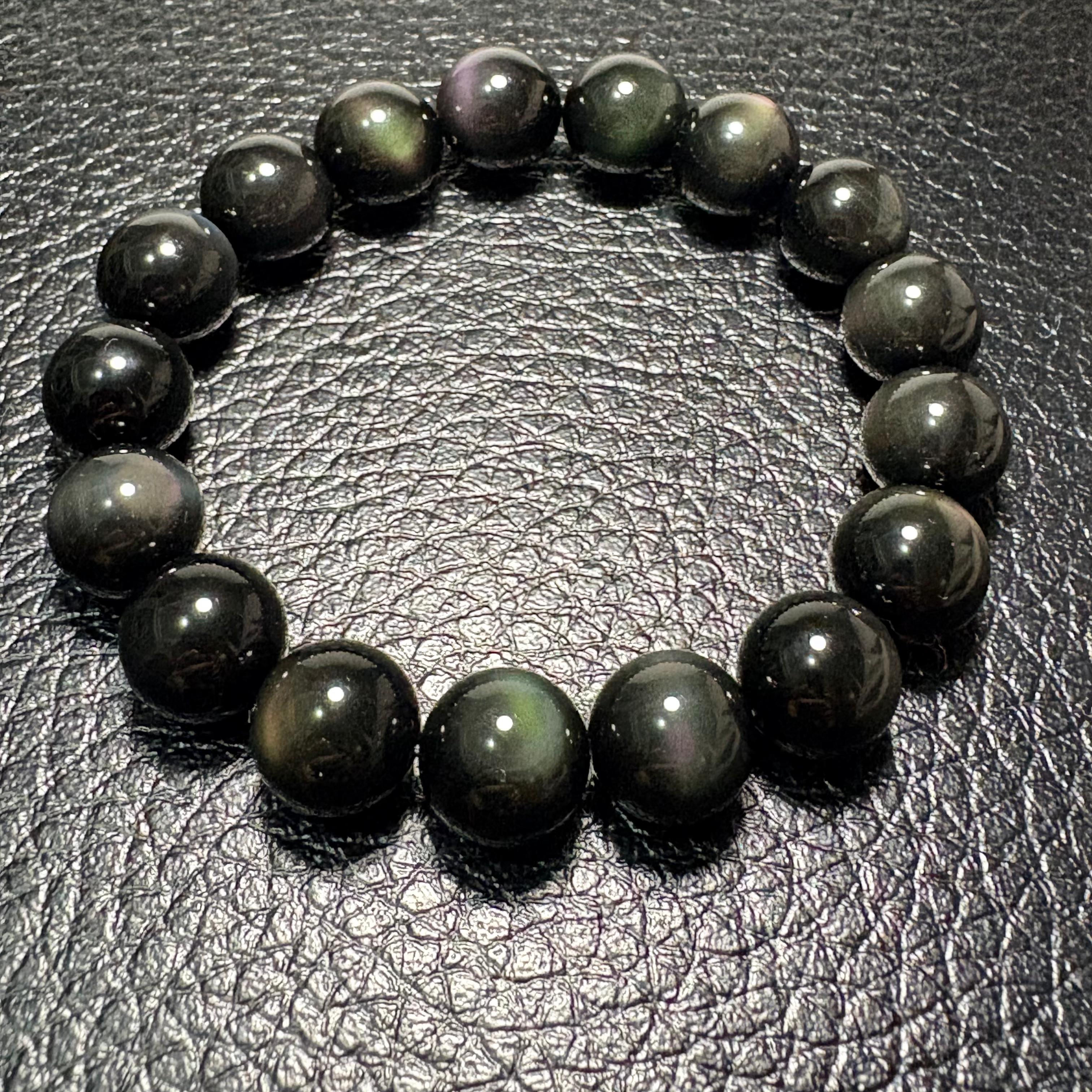 12mm彩虹黑曜石手串 No.4265