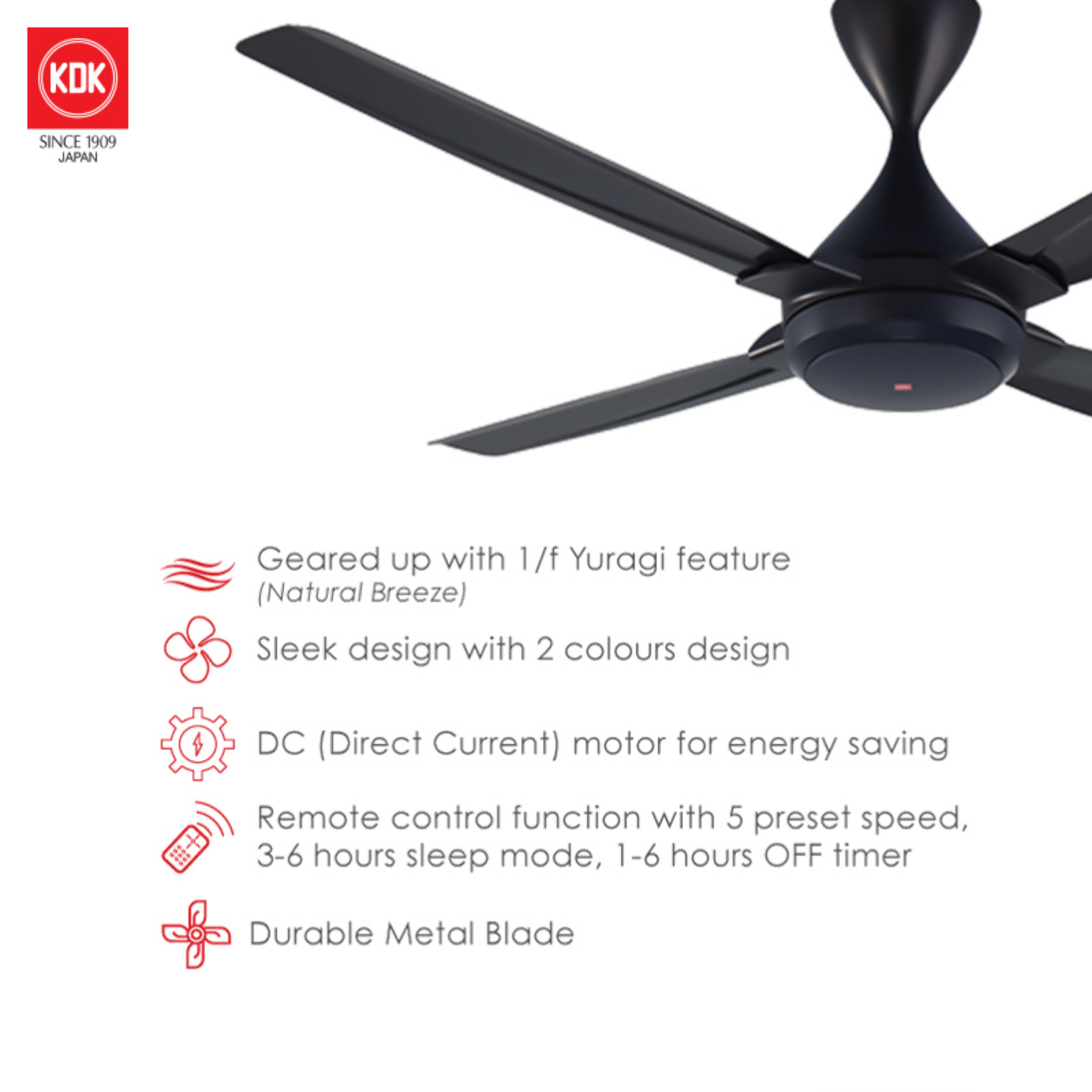KDK 56" 4-Blade DC Motor Ceiling Fan K14TE-DG (Dark Grey)