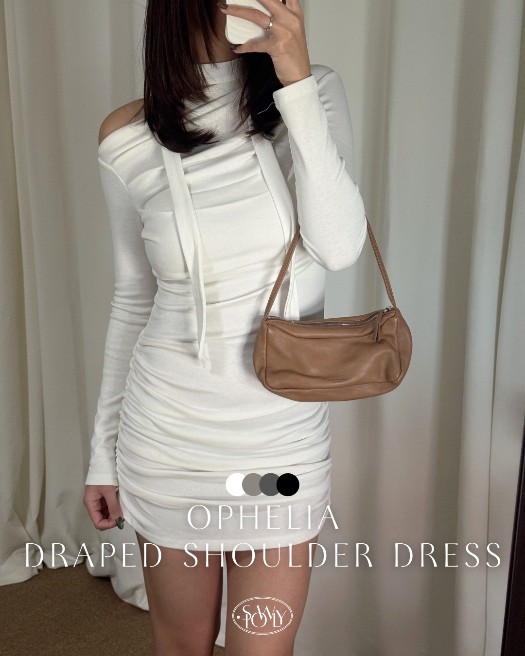 仙氣垂褶斜膊頸帶連身裙(四色入)