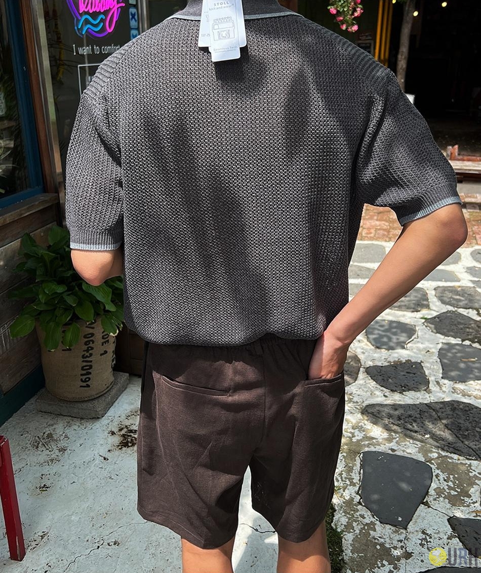【100%保證韓國直送】Linen Blend Washable透氣撞色短袖翻領針織Cardigan 🧶 [3 color] RG165912