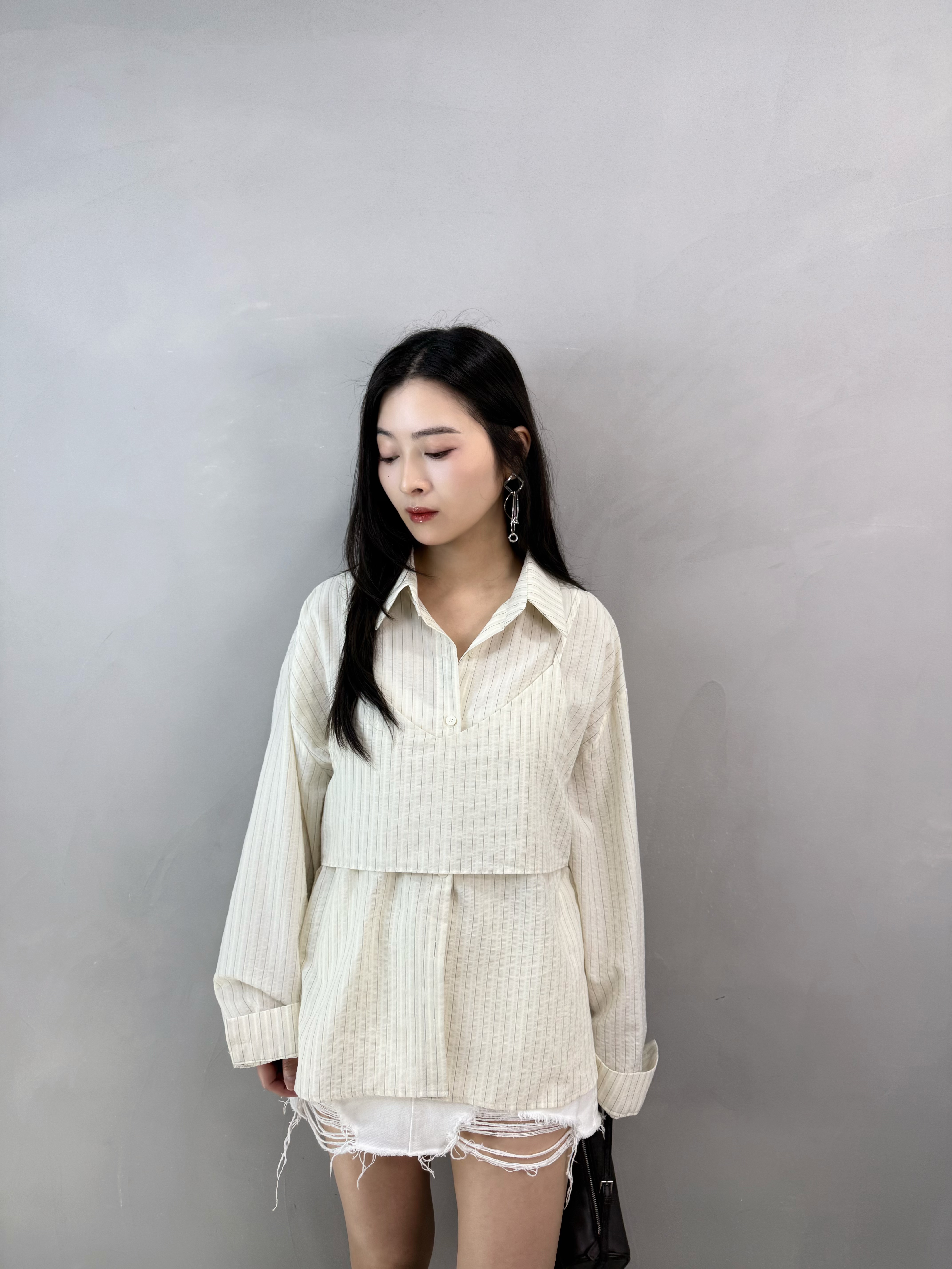 J80 條子恤衫+吊帶Set