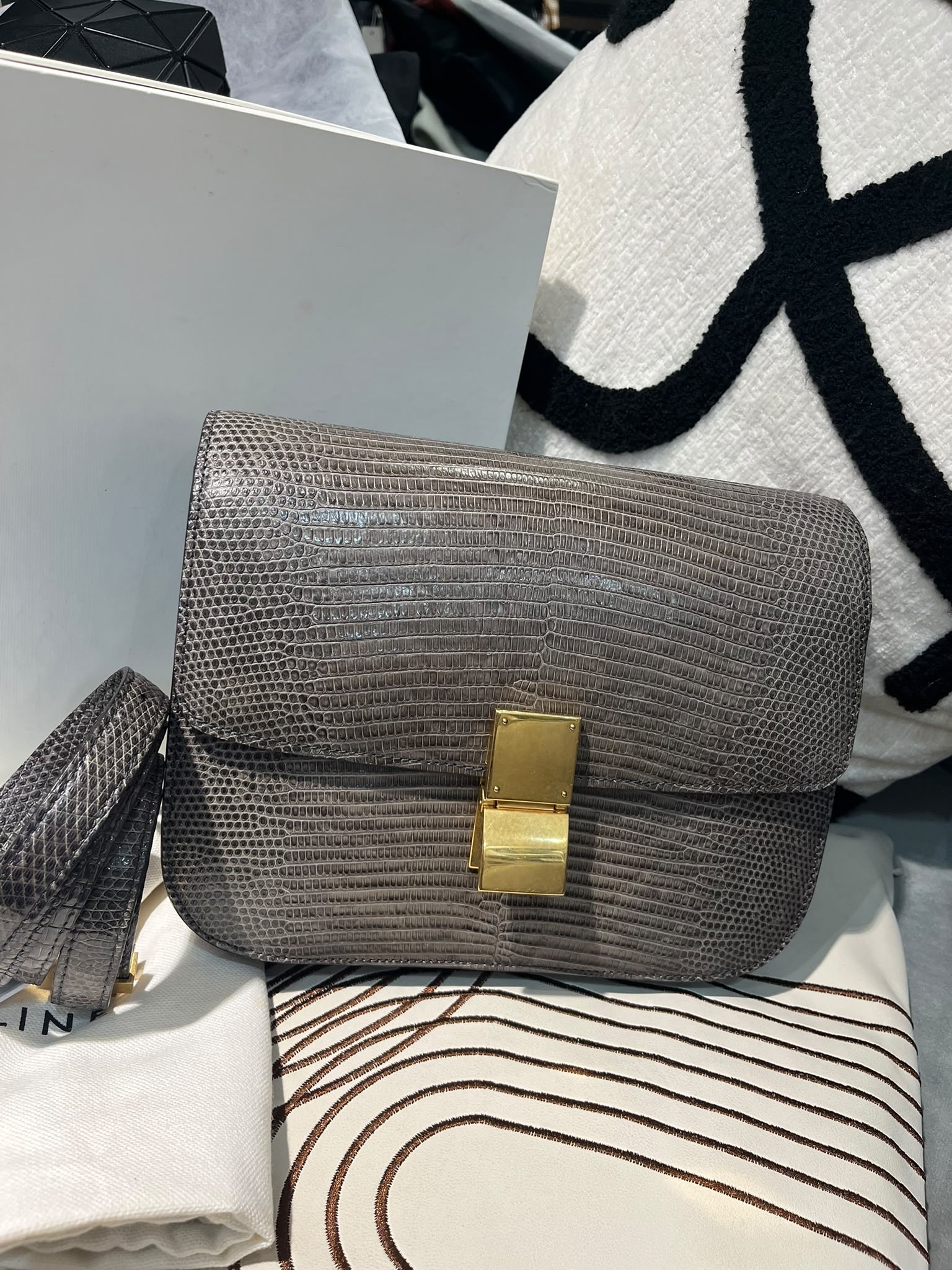 Celine medium box 蜥蜴皮 100%Authentic ,98%new  ☑️專門店收據☑️dust bag☑️booklet☑️box