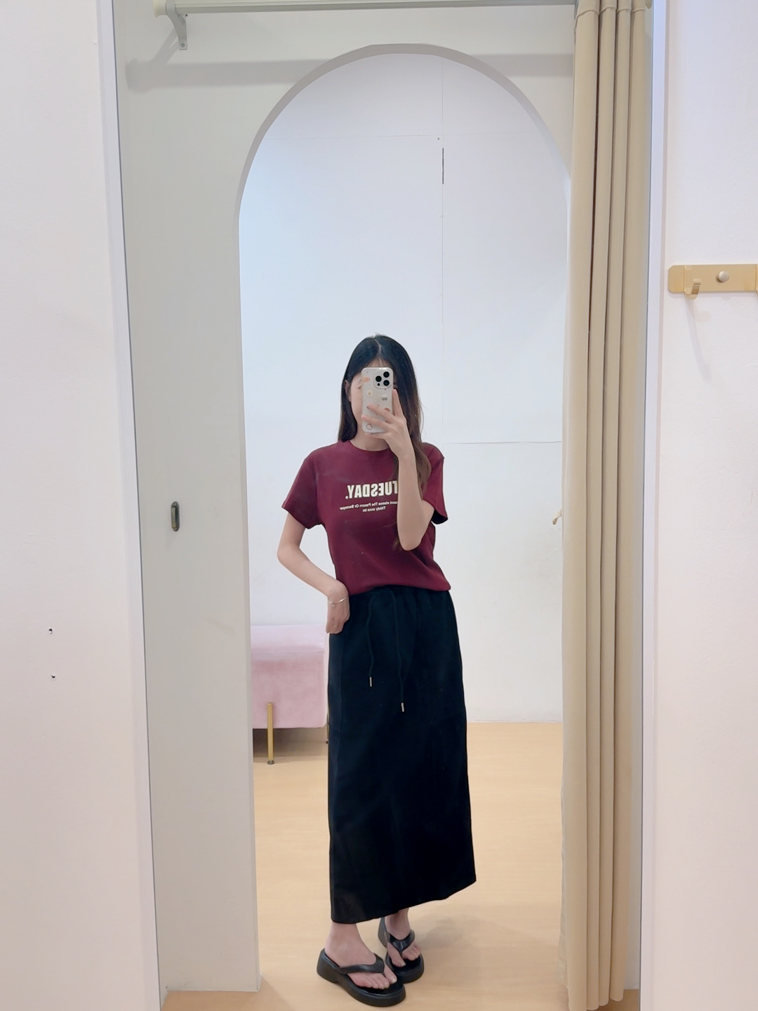 休闲运动风直筒开叉半身长裙 R3047