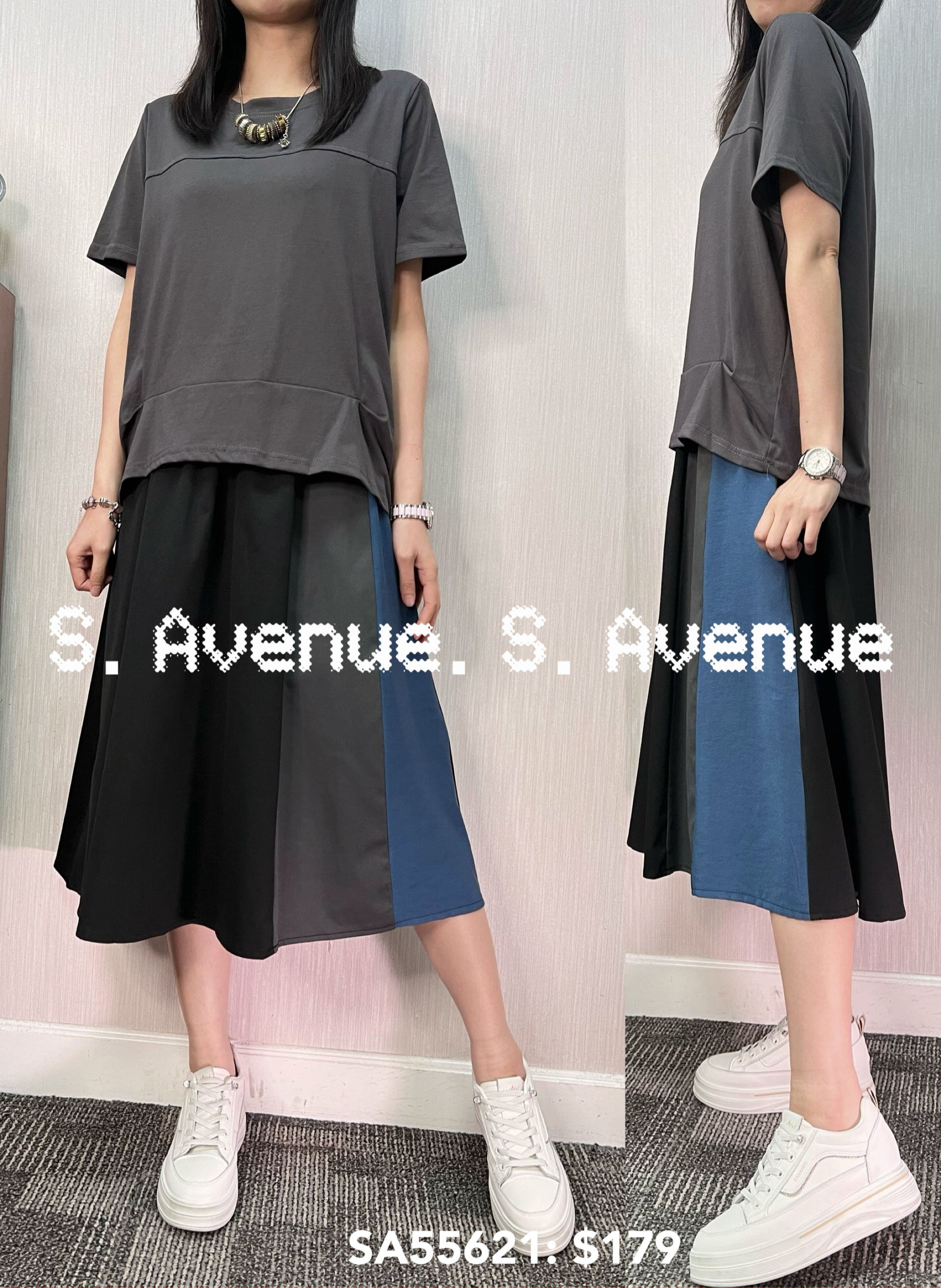 SA55621: 短袖側有撍下拼布op