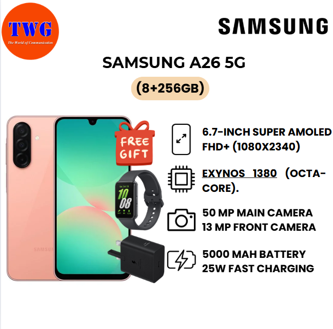 SAMSUNG GALAXY A26 5G (8+256GB), FREE 25W ADAPTER & FREE FIT 3, 100% ORIGINAL MALAYSIA BRAND NEW