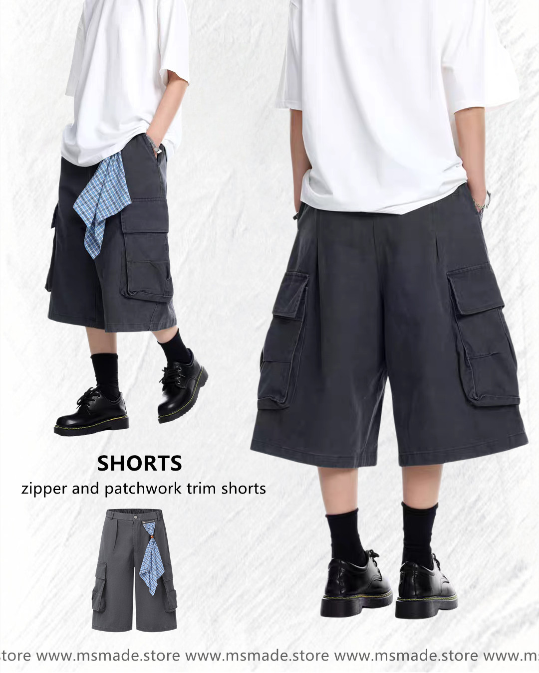 M1062拉鍊配布裝飾短褲