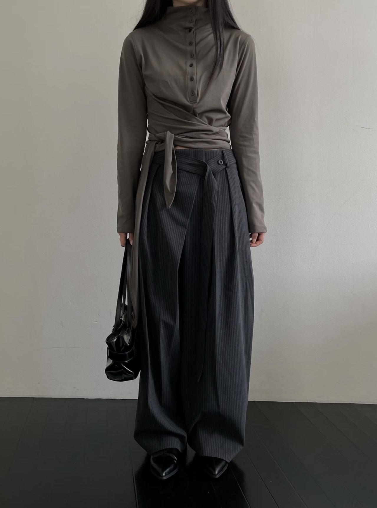 Pinstripe Volume Cross-Waist Trousers #pt82