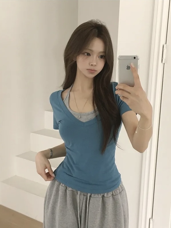 Halter Neck Layered V-Neck Top