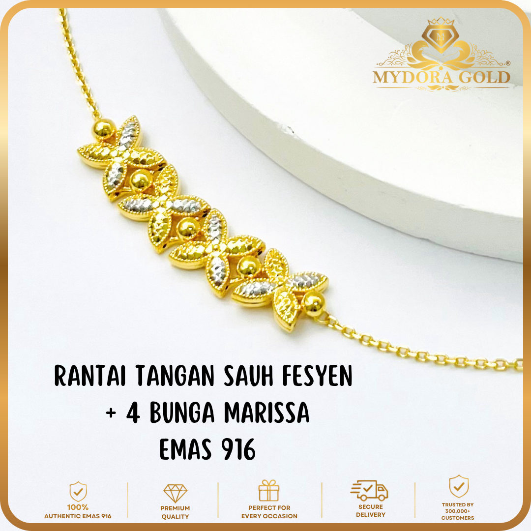 MYDORA Rantai Tangan Sauh Fesyen + 4 Bunga Marissa l EMAS 916/22K