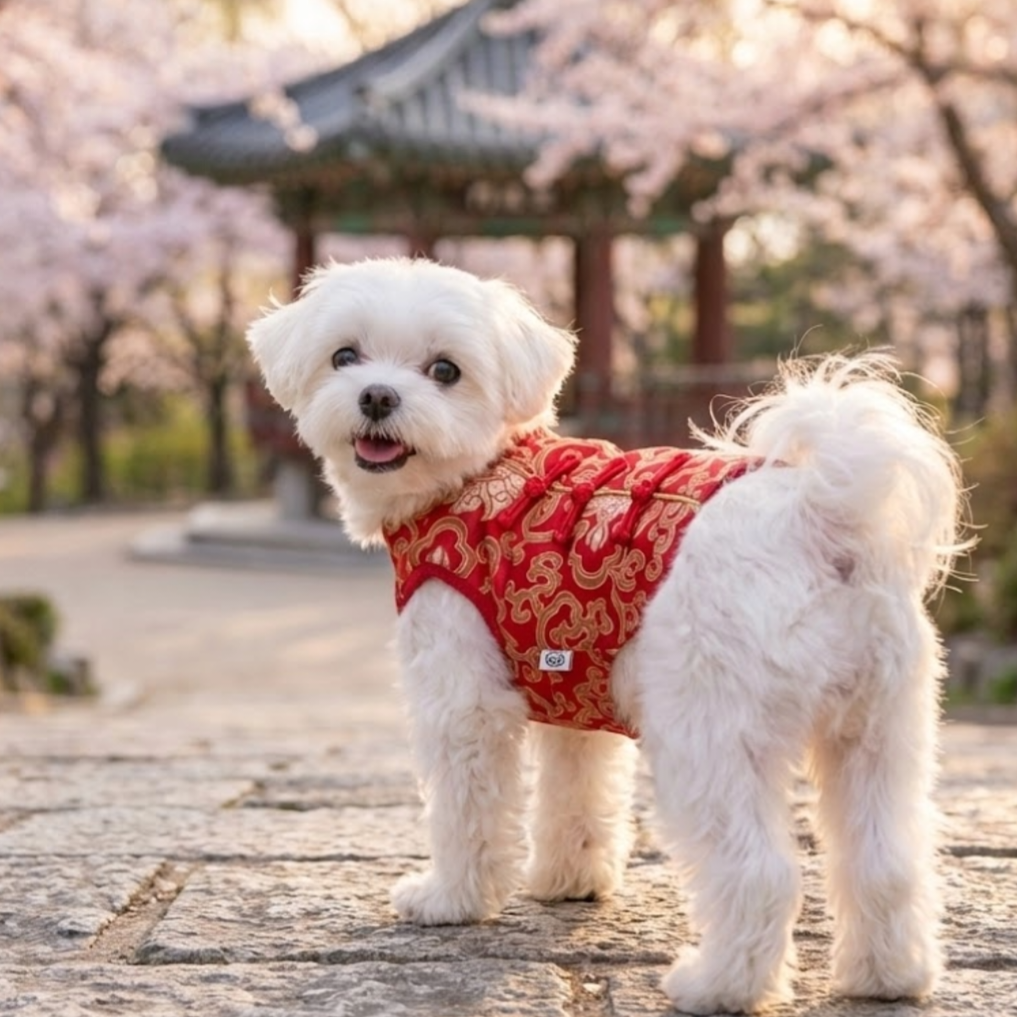 S640RD  金邊織錦賀年衫 - 紅色 Algy Chinese Style Dog Clothes - Red