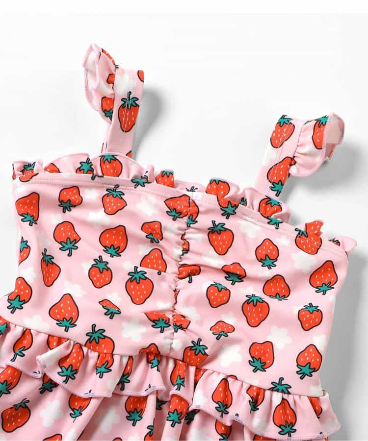 🇯🇵預訂 日本直送🇯🇵BREEZE兩色草莓花卉滿印荷葉邊吊帶連身泳衣