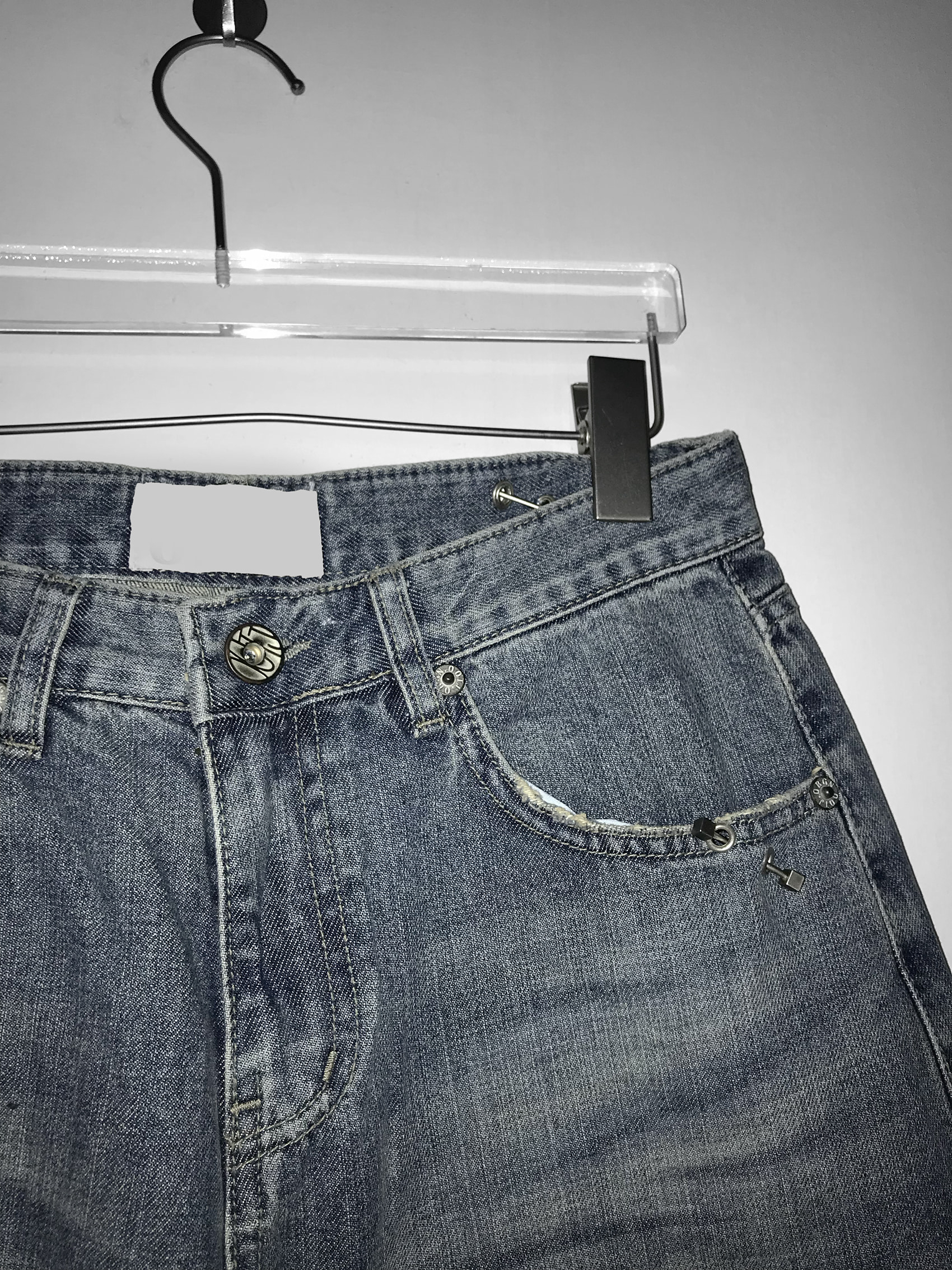 Metal Hook Washed Wide-Leg Denim