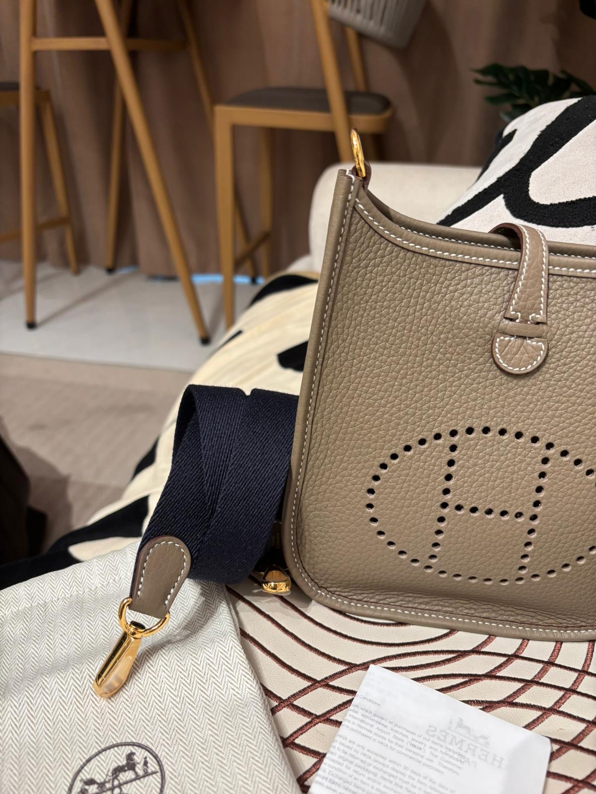 全新 Hermes Mini Evelyne 大象灰金扣 Stamp W 100%Authentic, 全新Brand New ✅收據✅Dust bag ✅Box