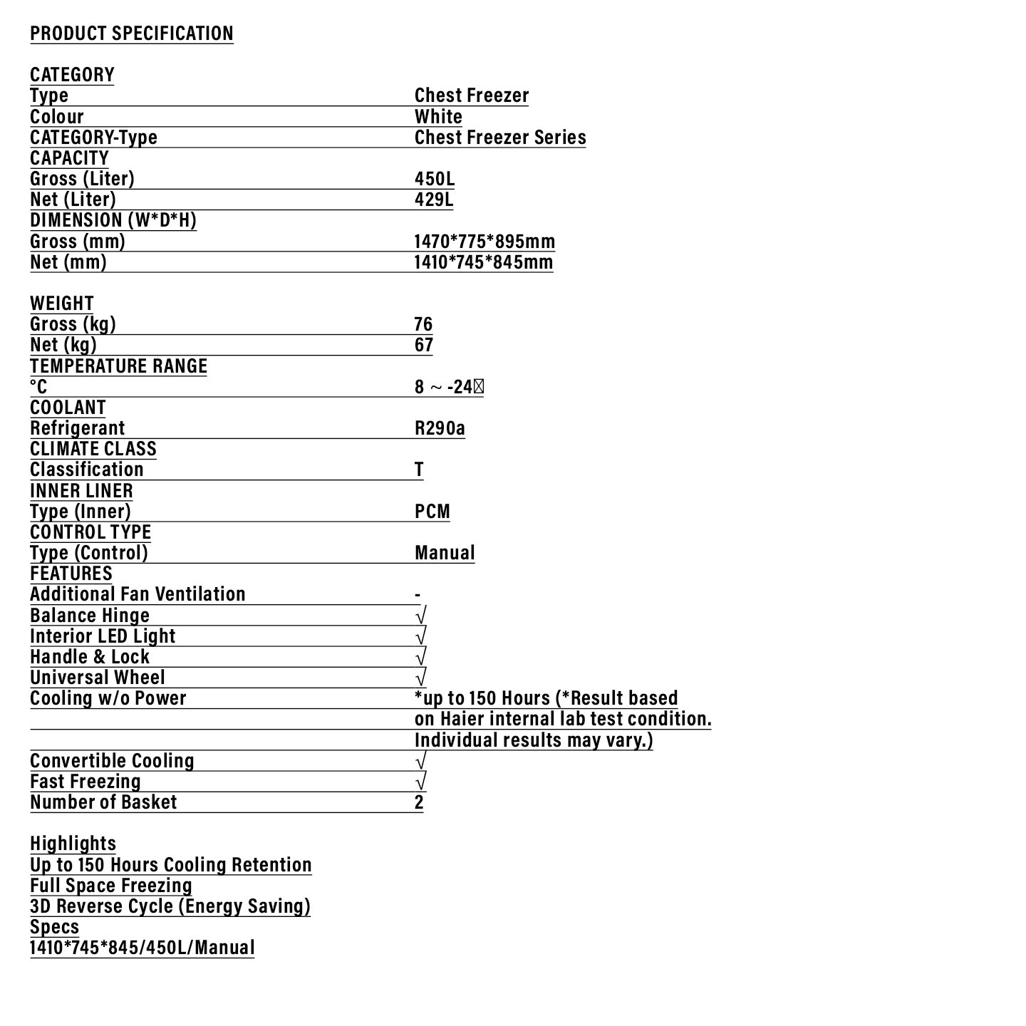 Haier 429L Chest Freezer (BD-458HP)