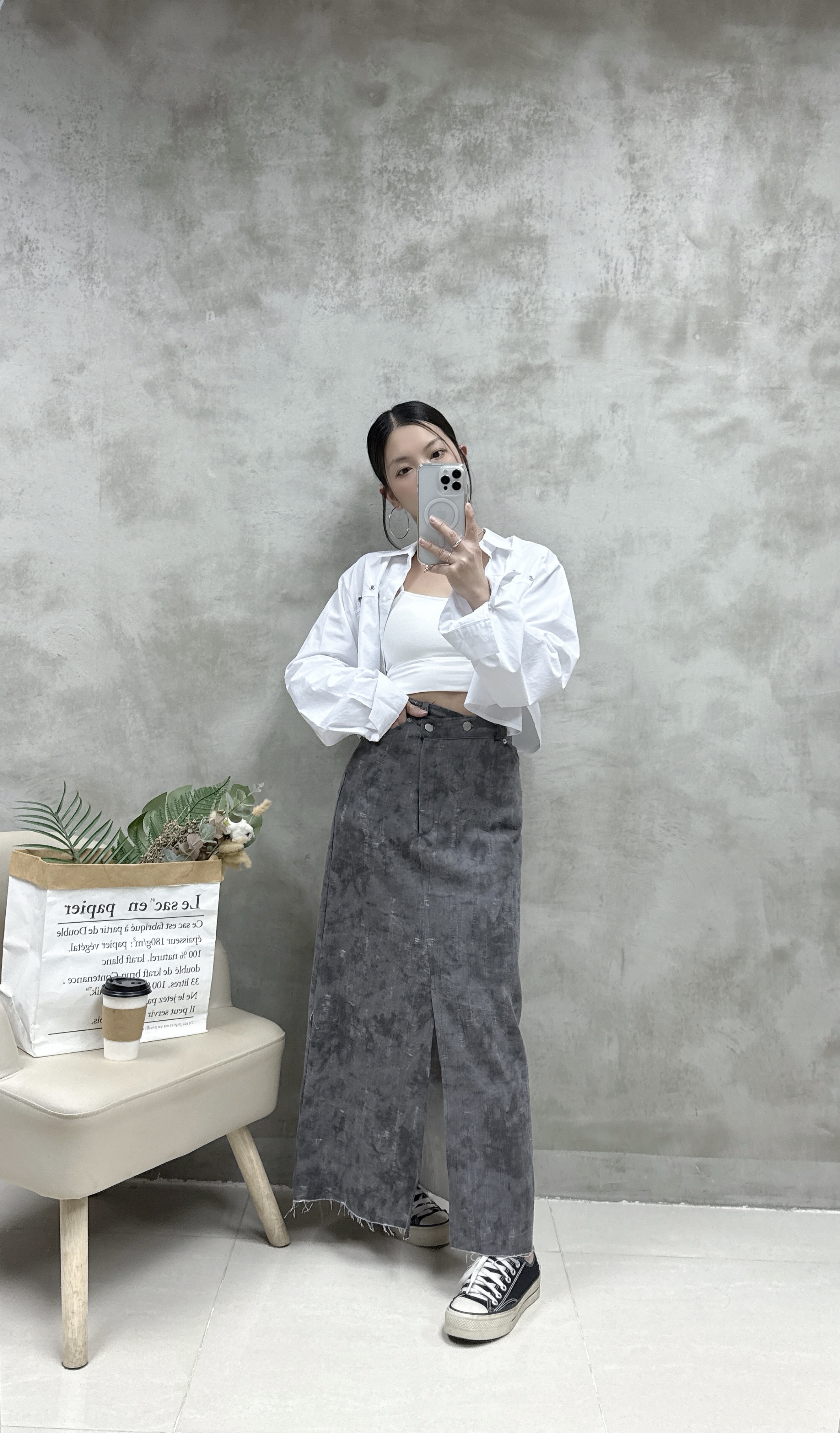 不規則腰札染半裙