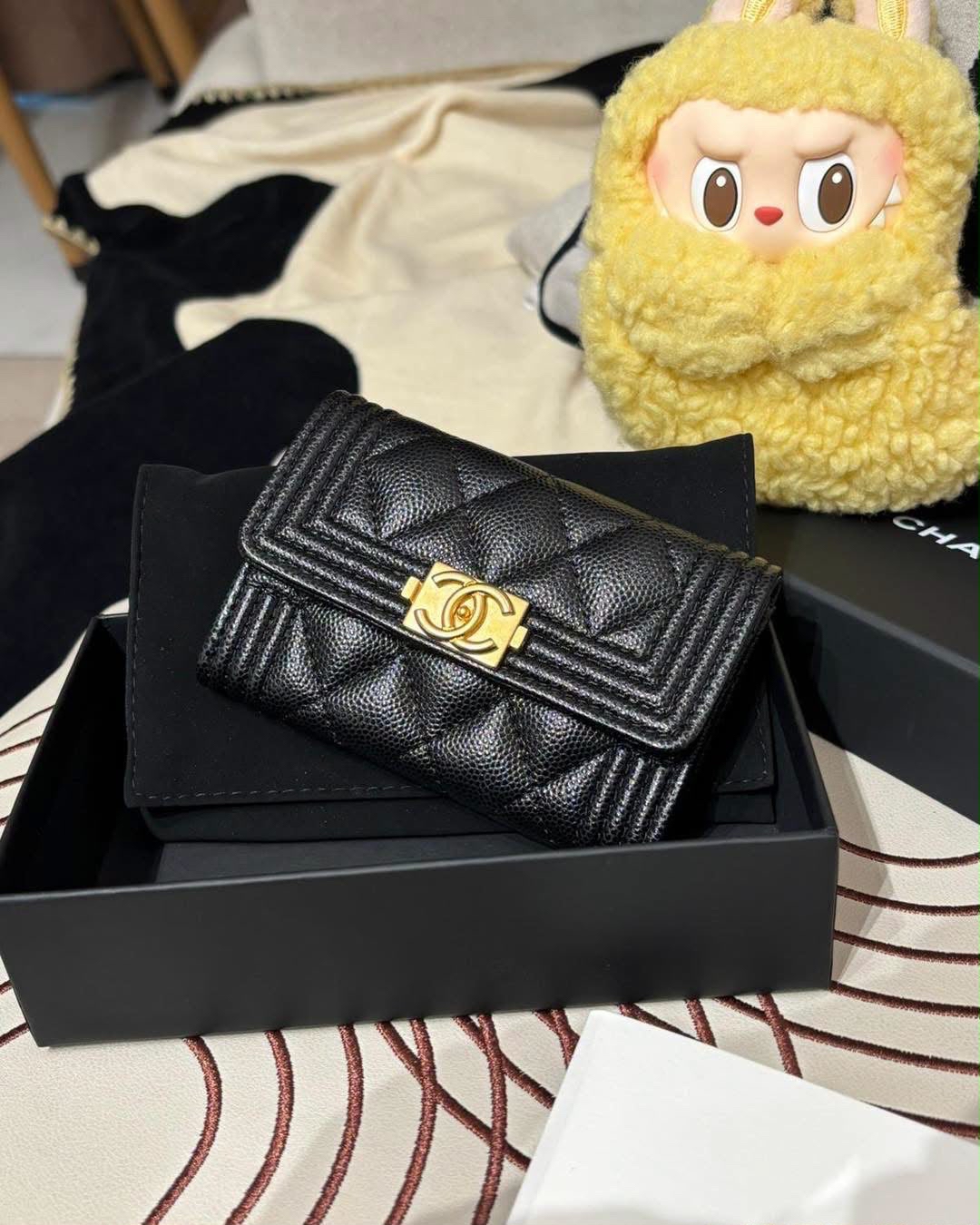 全新 Chanel boy card holder 黑色魚子醬牛皮復古金 100%Authentic, 全新貨品 ✅chip, ✅dust bag ✅box