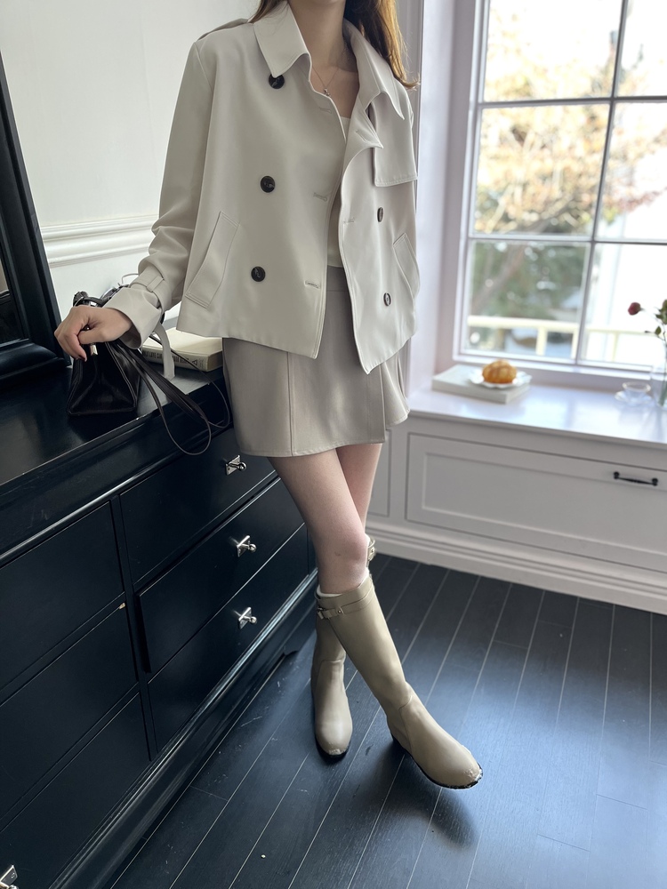 Trench-Style Short Coat (Cream)