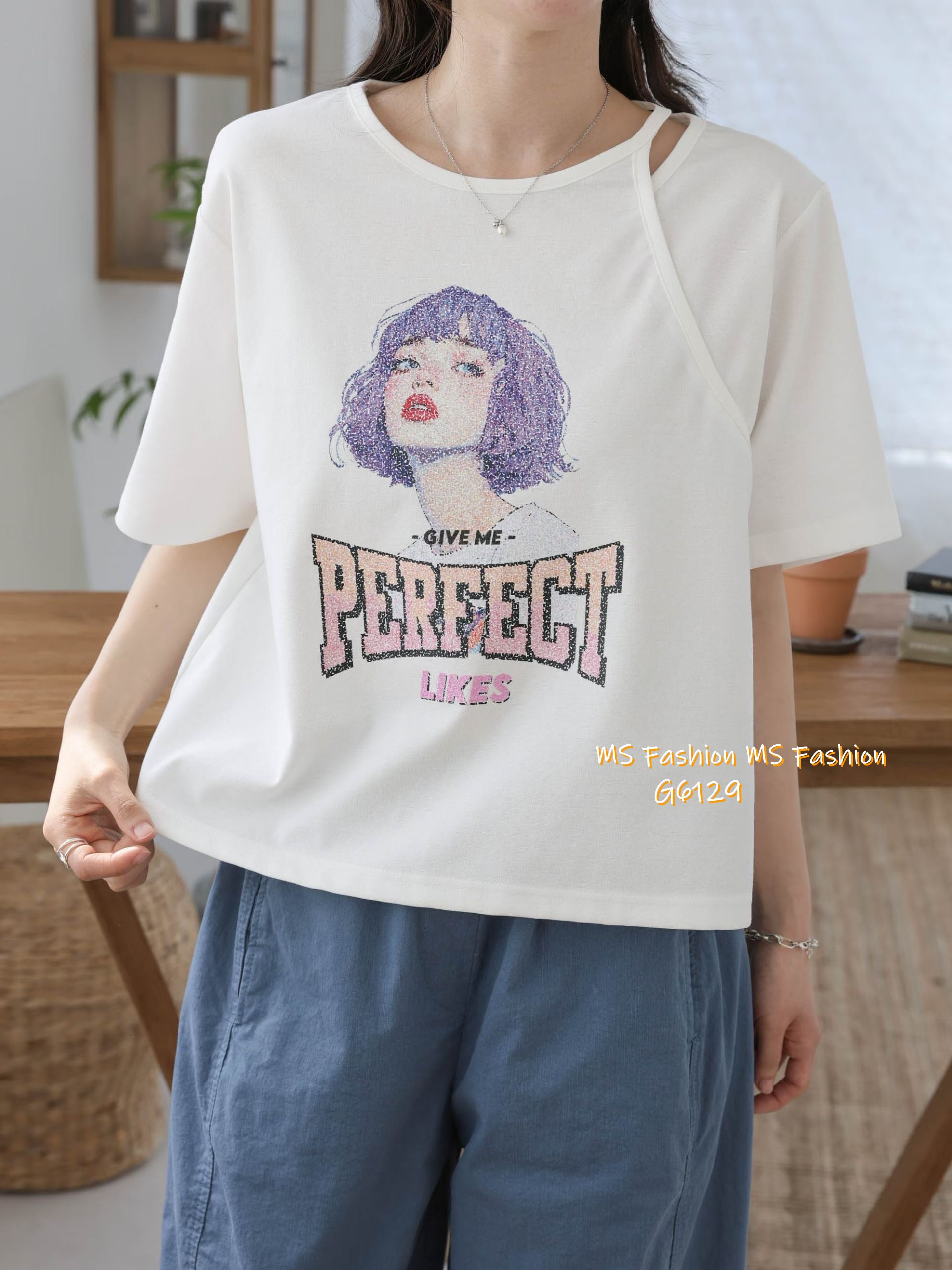 G6129 韓國🇰🇷型格小露肩女仔頭top