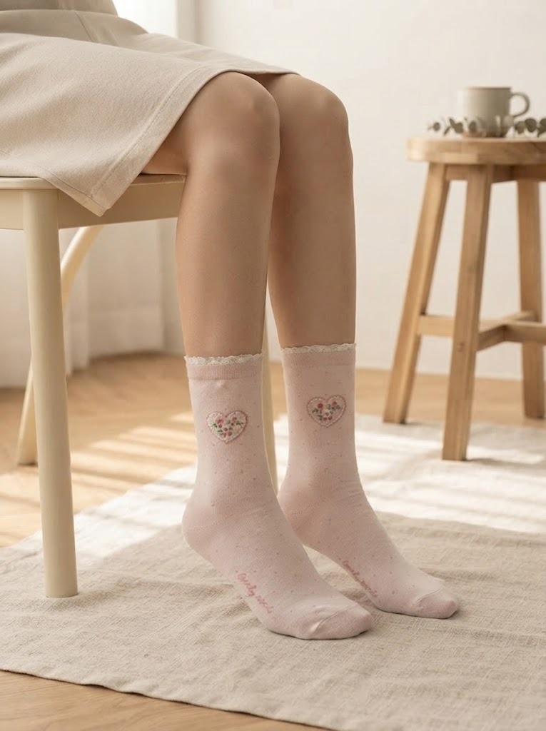 Korean Cushion Flower High Crew Socks