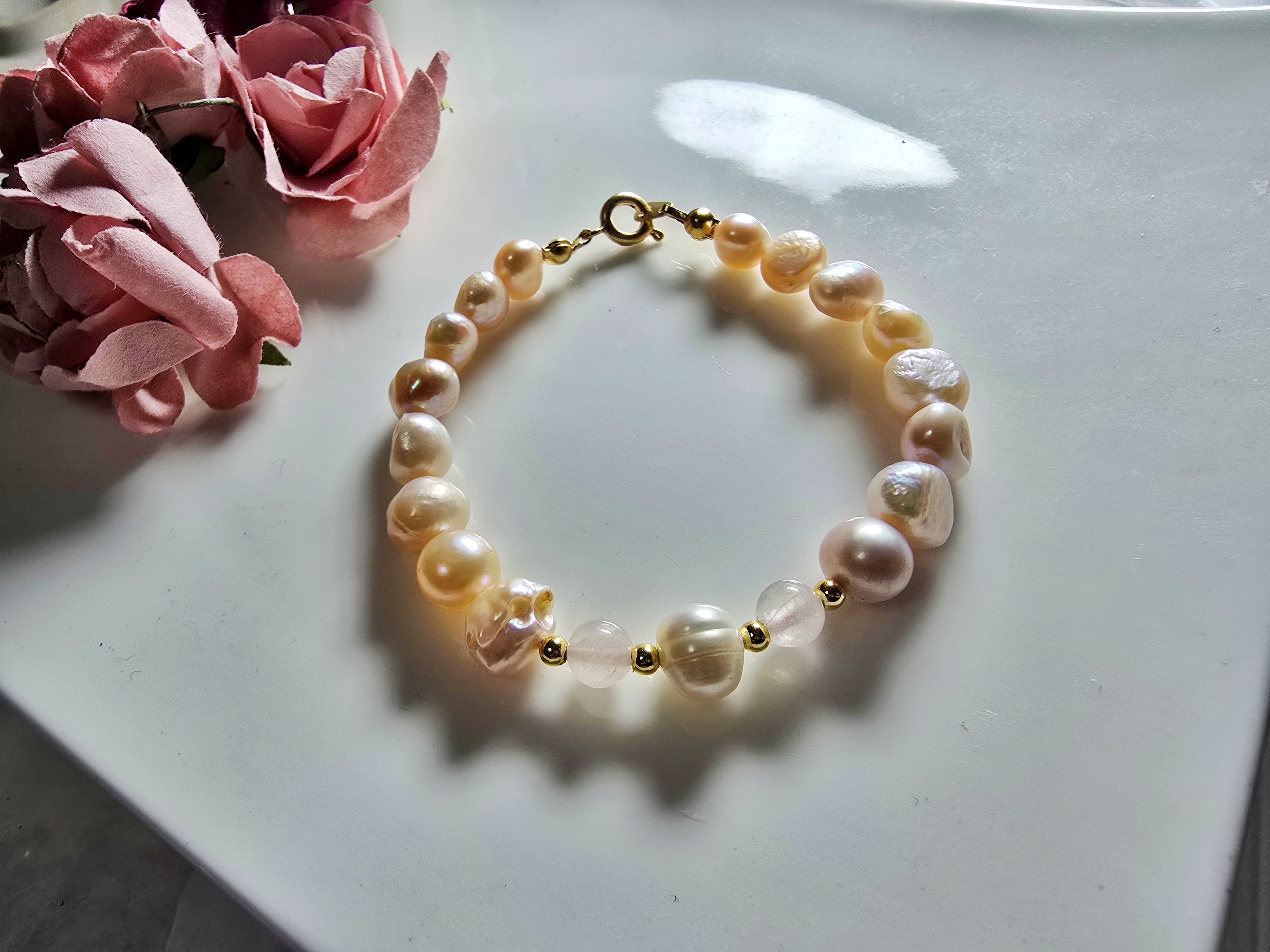 FWP0125-15  天然珍珠粉晶復古手鏈