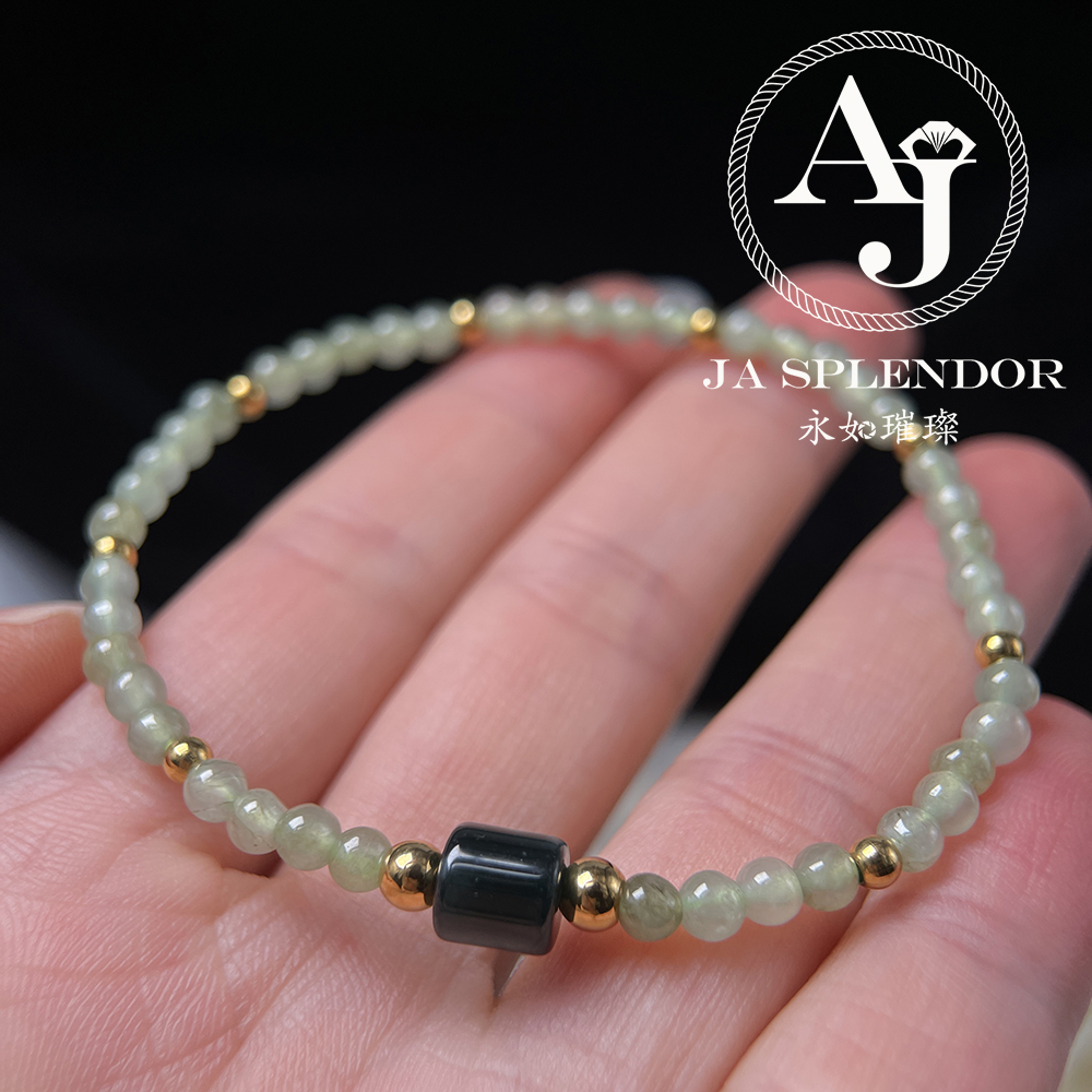 FBG25-H06 天然翡翠A玉 冰潤簡約幸運路路通小米珠手鏈